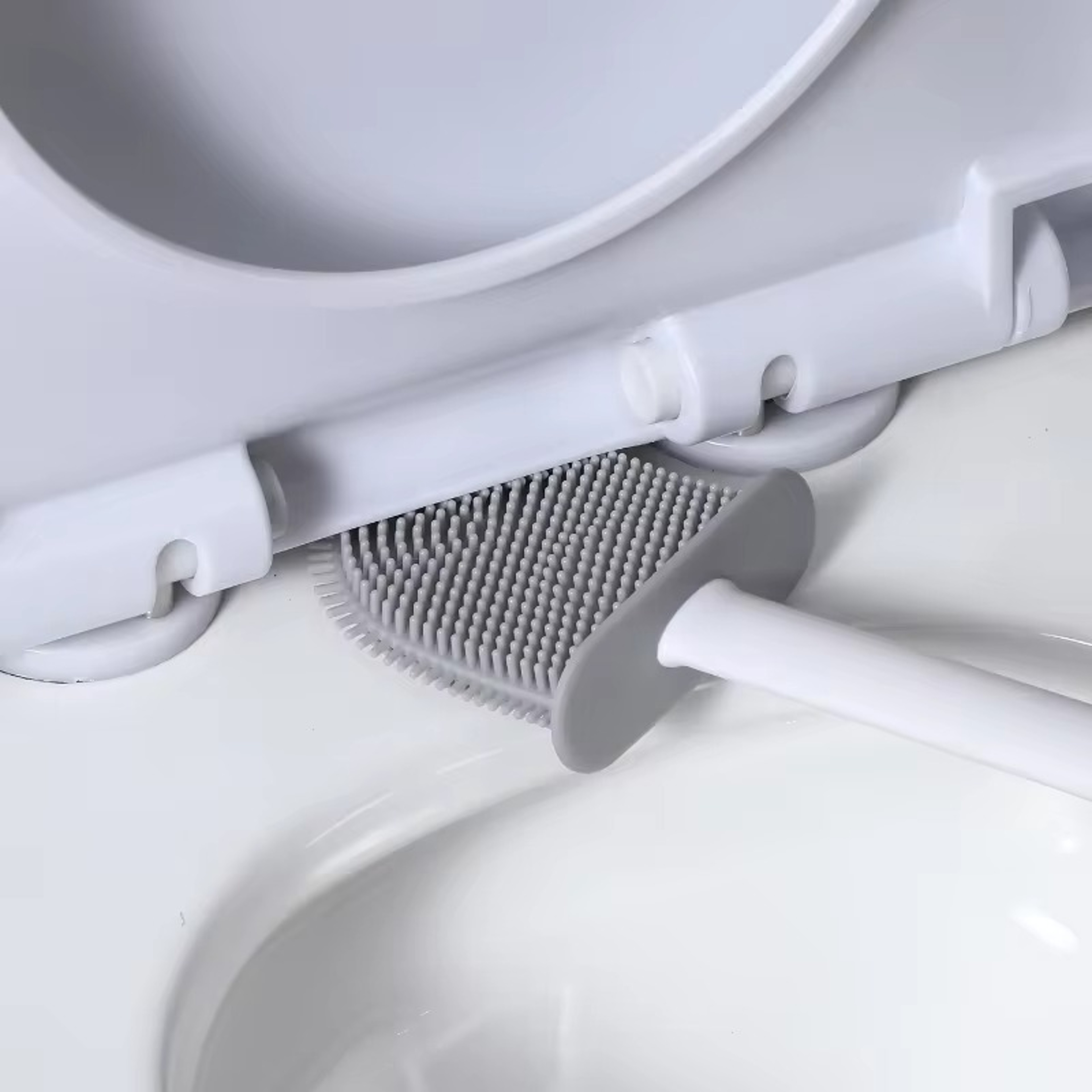 Wall Mounted Silicone Toilet Brush With Flat Flexible Head And Holder For Deep Bathroom Cleaning 3