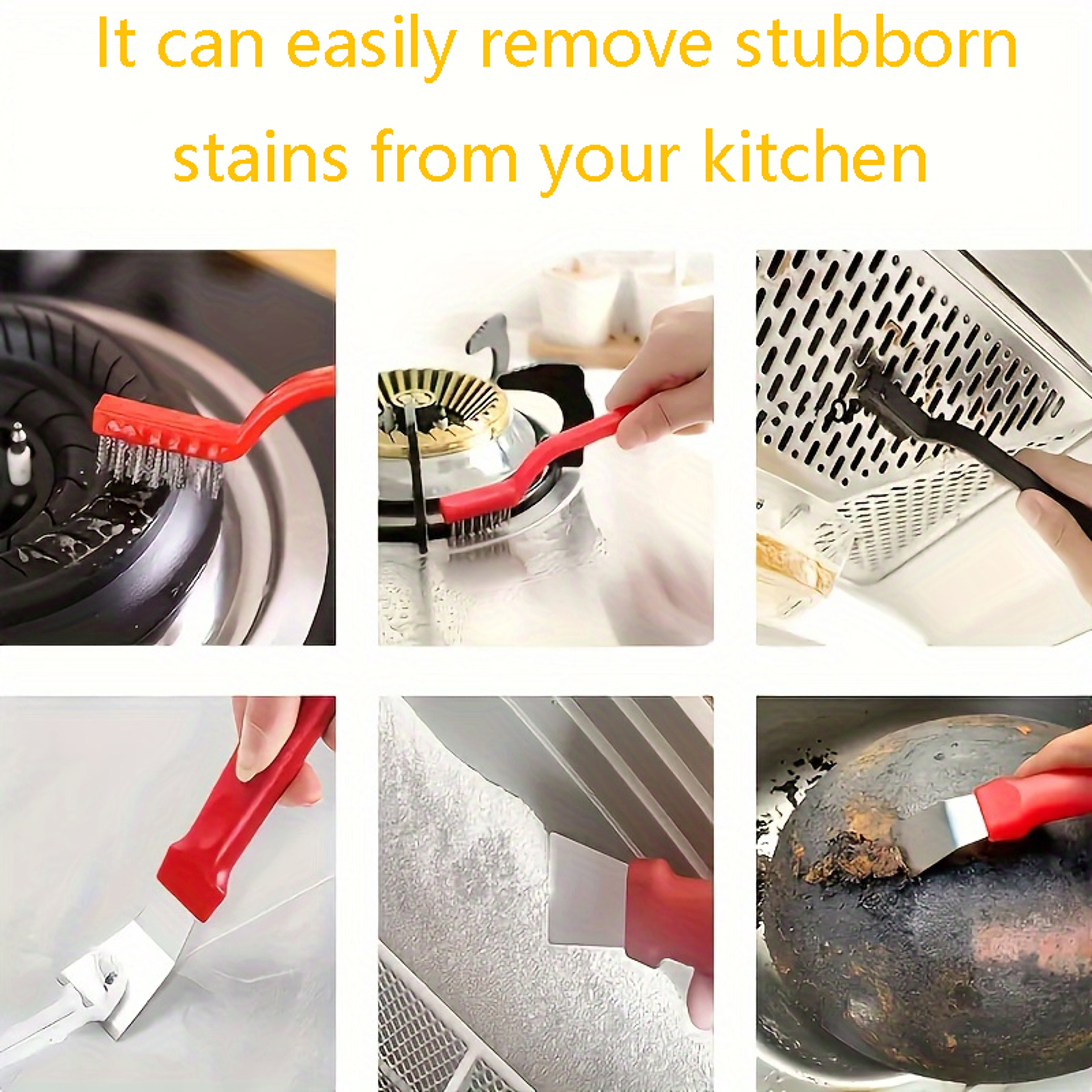 Multi Surface Cleaning Tool Set With Scraper  Brushes For Kitchen Stove  Household Deep Cleaning 5