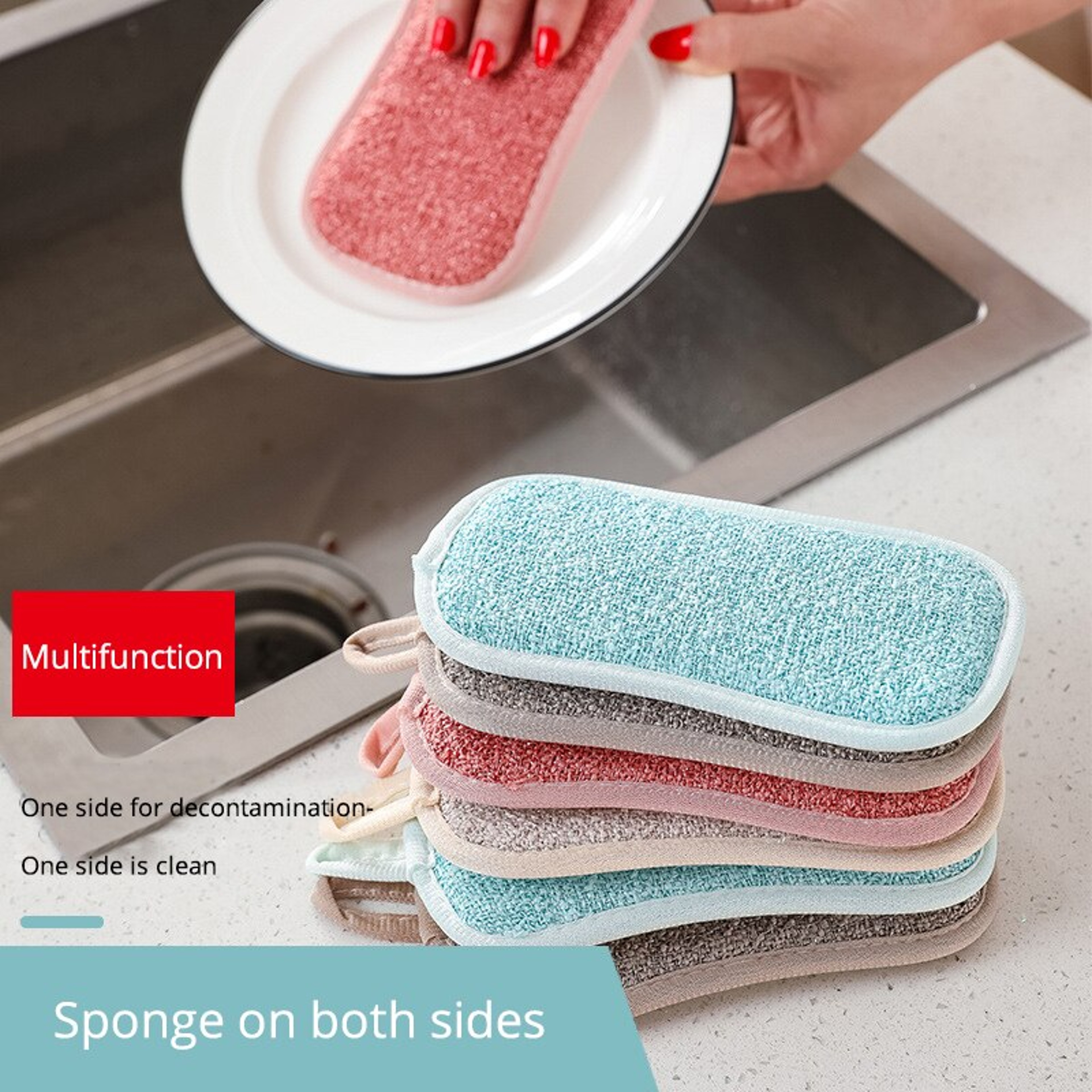 Microfiber Cleaning Sponge Set Double Sided Dishwashing Sponge for Kitchen & Bathroom – view 4