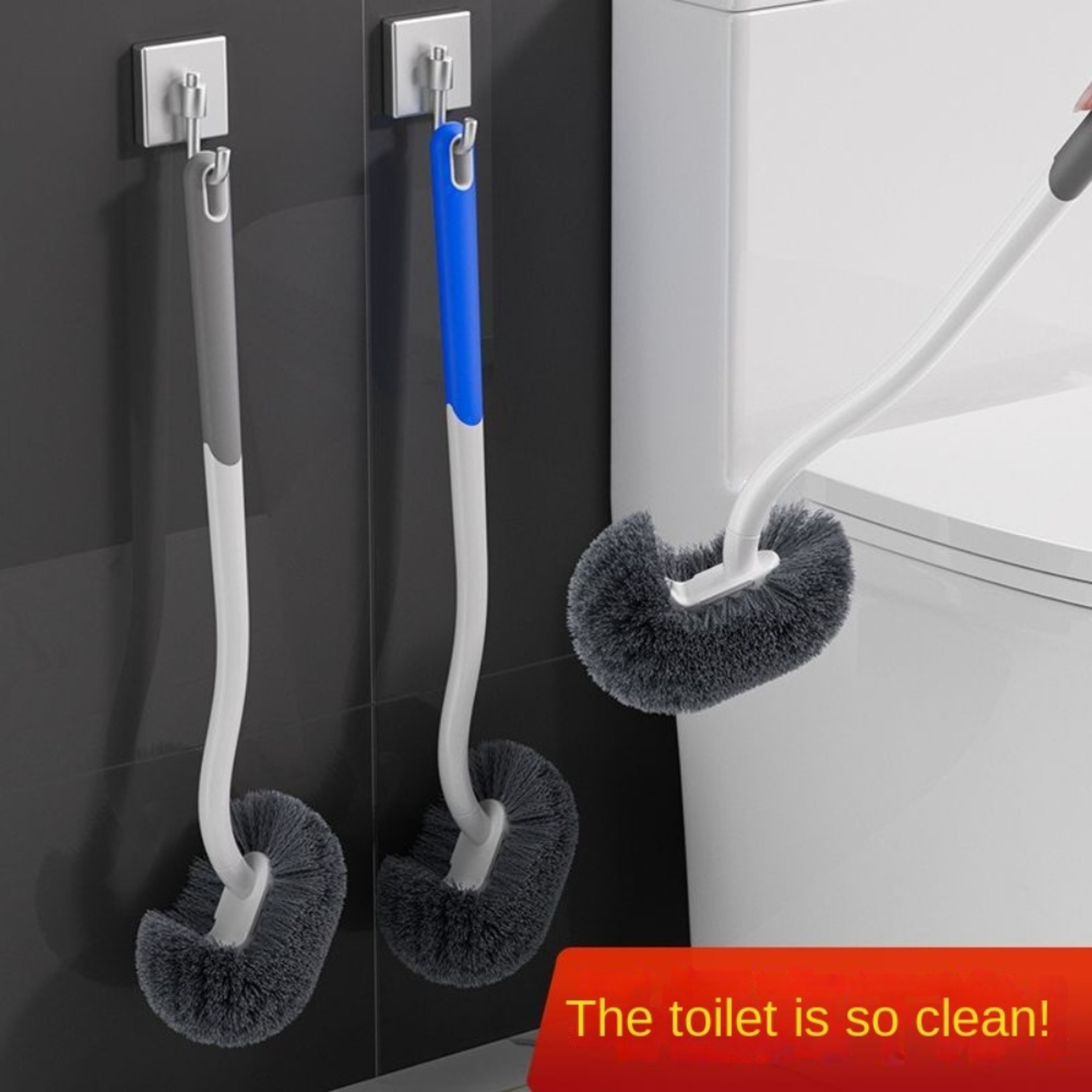 Wall Mounted Toilet Brush with Long Handle Soft Bristles Corner Cleaning Brush – view 2