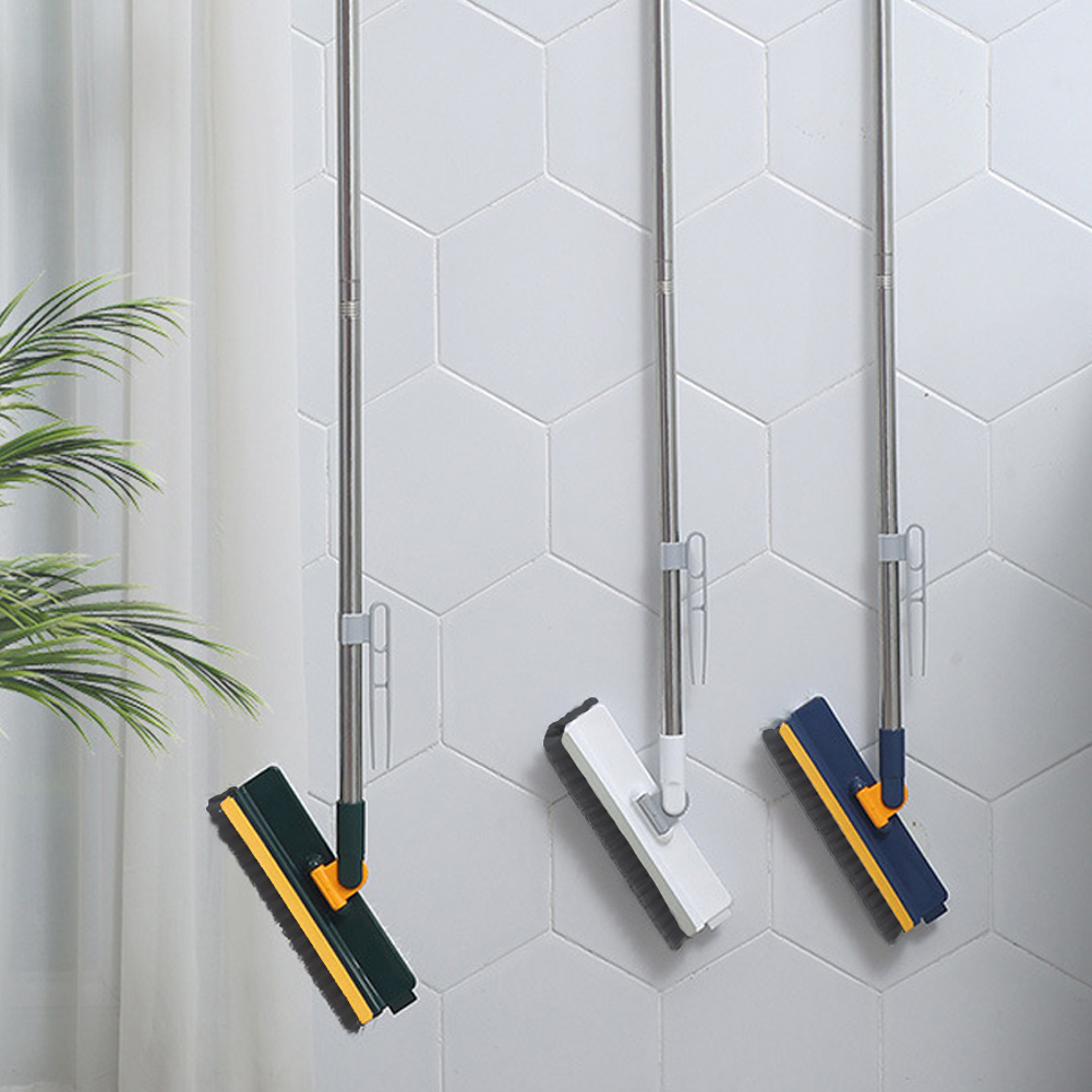 Floor Scrub Brush With Long Handle And Rotating Grout Cleaning Head 1