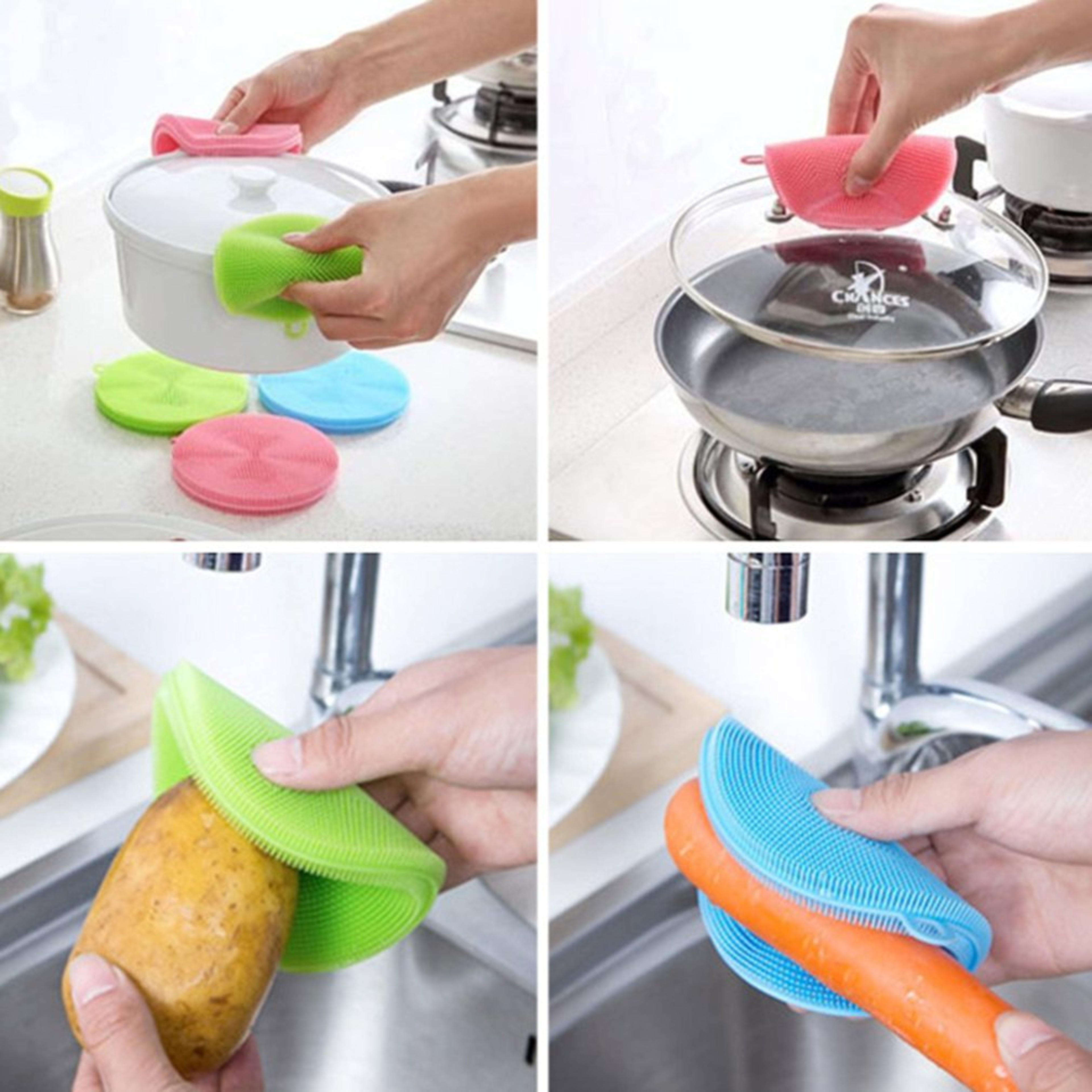 Silicone Cleaning Brush Set Reusable Silicone Dish Scrubber  Kitchen Cleaning Pads 5