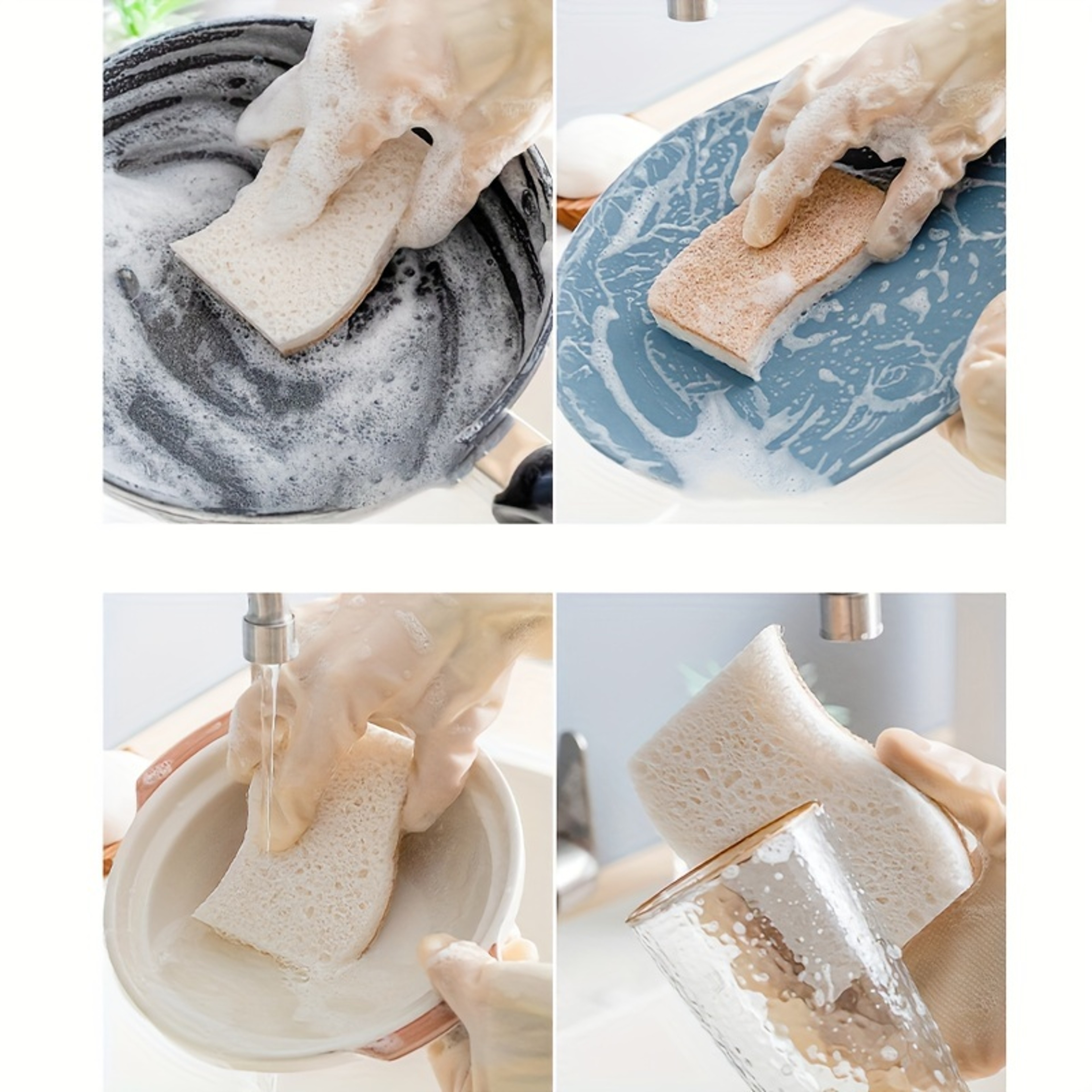 Natural Wood Pulp Dish Sponge Non Scratch Reusable Kitchen Cleaning Sponge Set 4