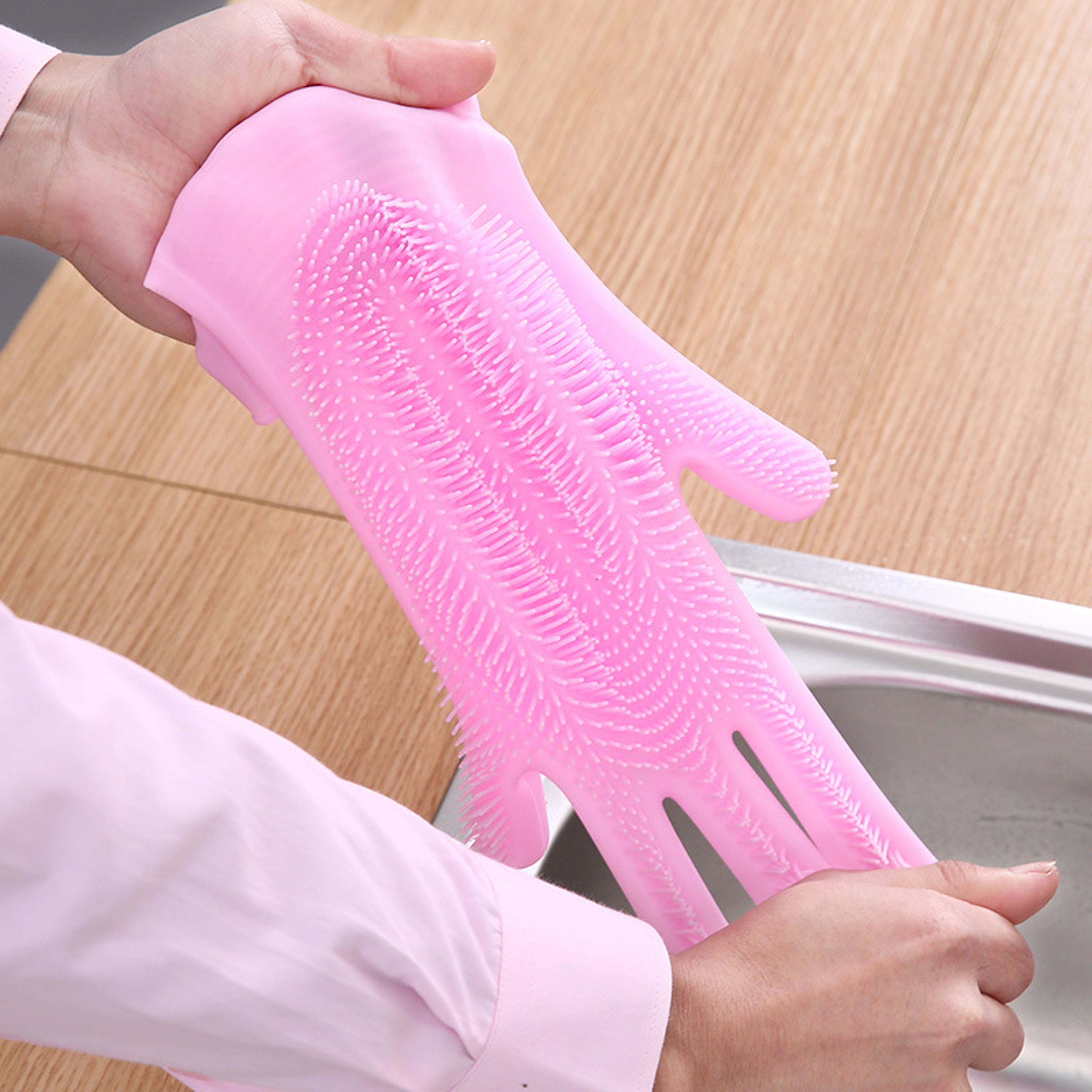 Silicone Dishwashing Gloves With Soft Scrubbing Bristles For Kitchen Cleaning  Pet Bathing 1