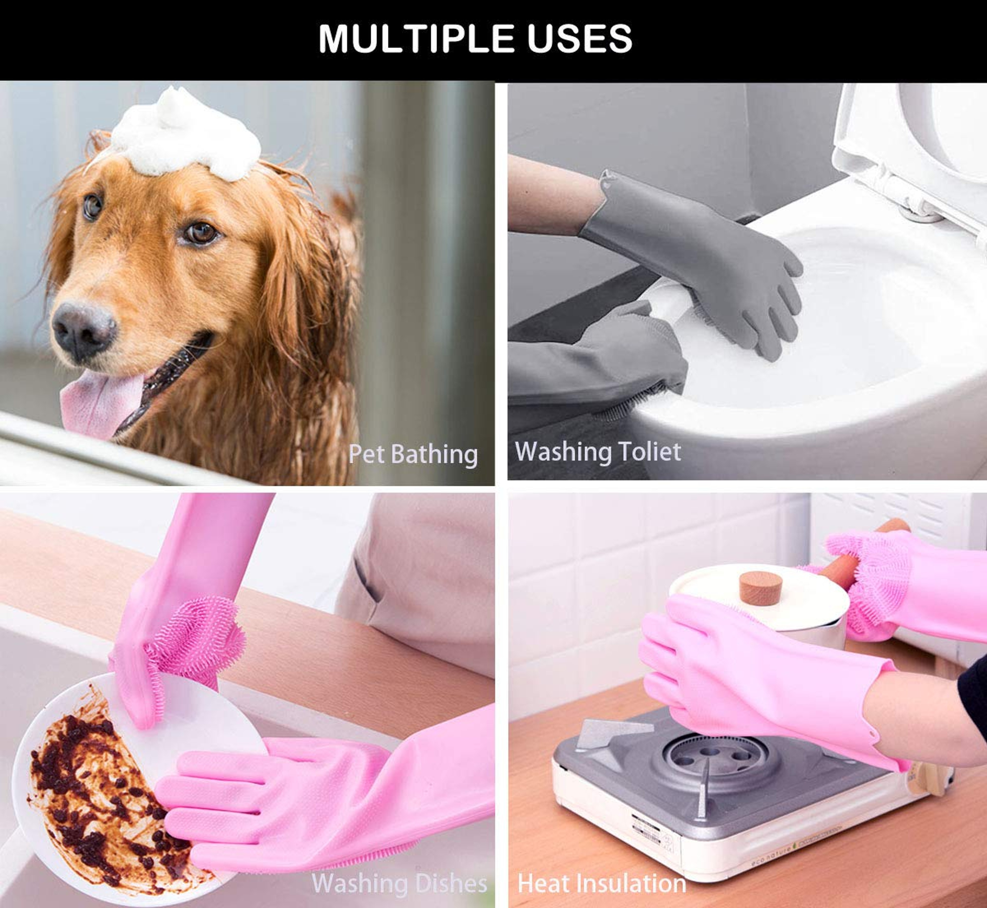 Silicone Dishwashing Gloves With Soft Scrubbing Bristles For Kitchen Cleaning  Pet Bathing 2