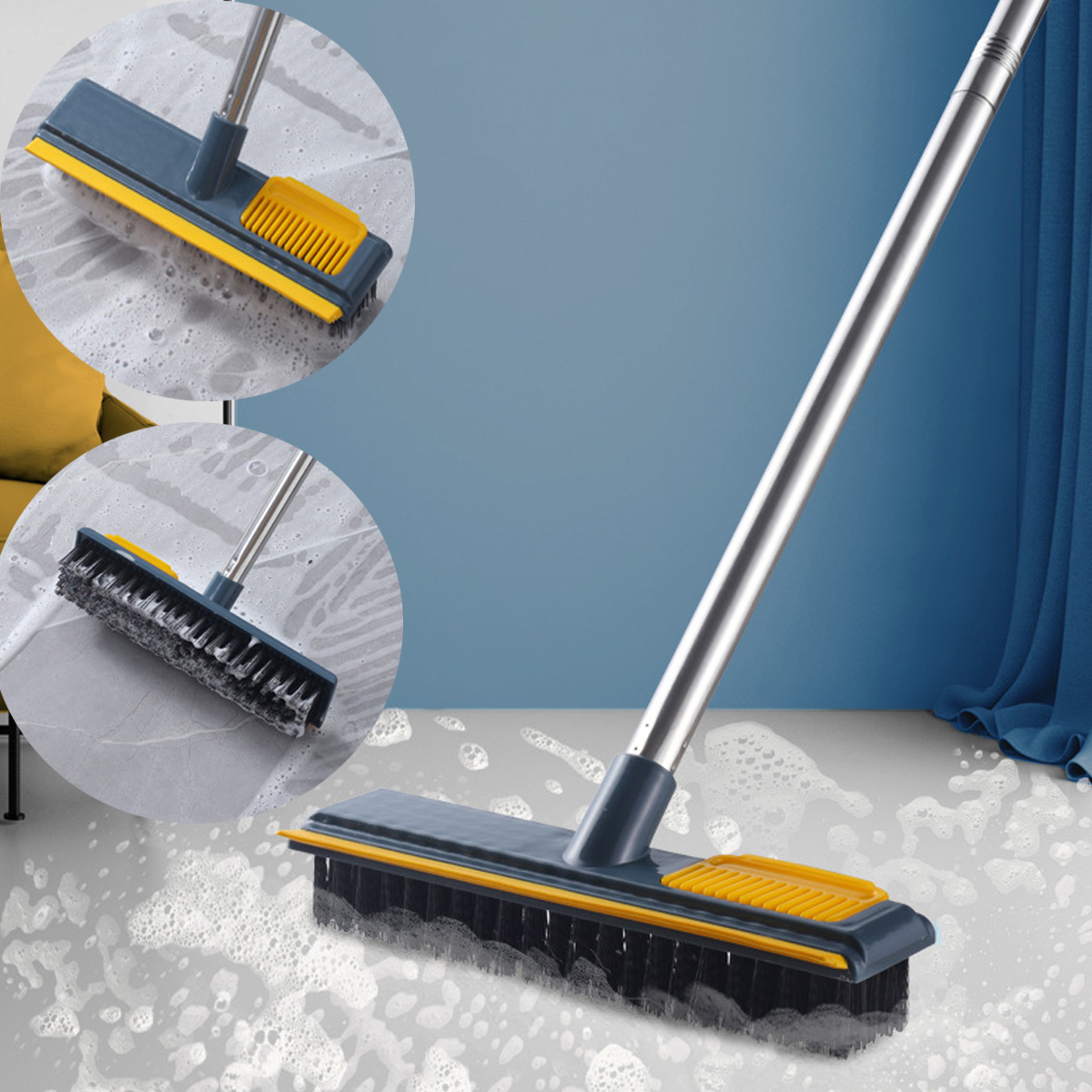 Floor Scrub Brush with Long Handle Squeegee for Bathroom, Tile, Shower & Window Cleaning – view 1