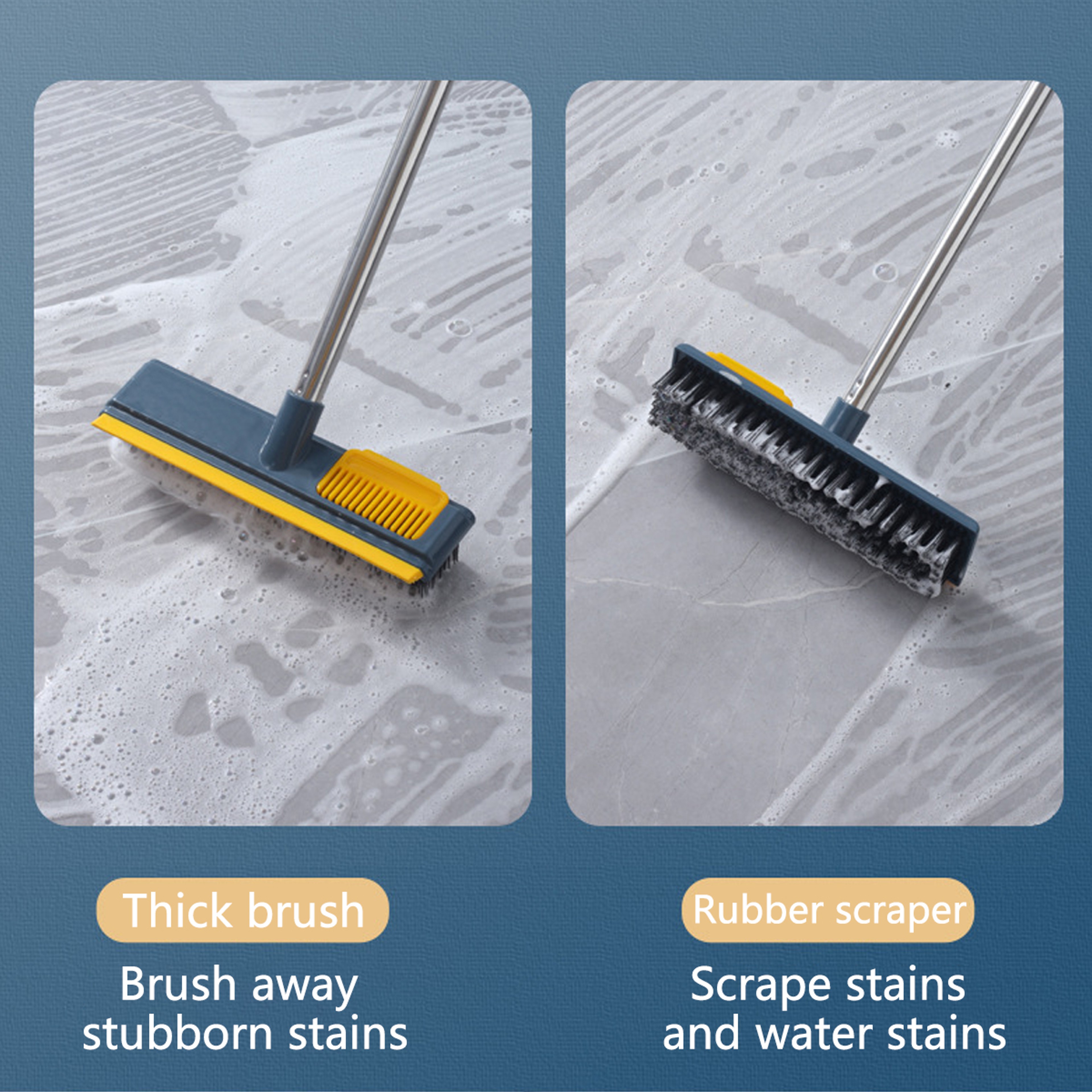 Floor Scrub Brush with Long Handle Squeegee for Bathroom, Tile, Shower & Window Cleaning – view 3