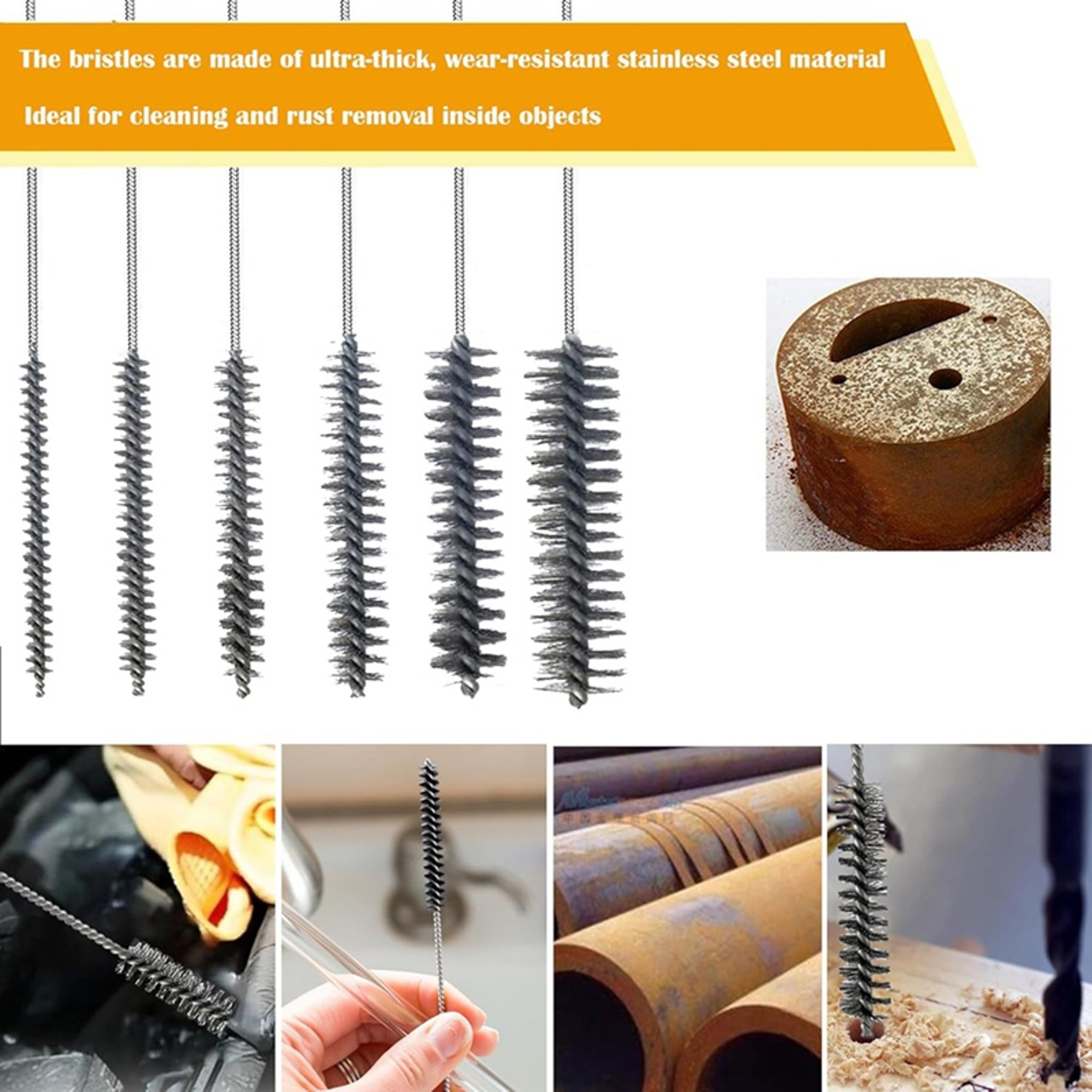 Drill Hole Brush Set Stainless Steel Pipe & Bore Cleaning Brush Kit – view 2