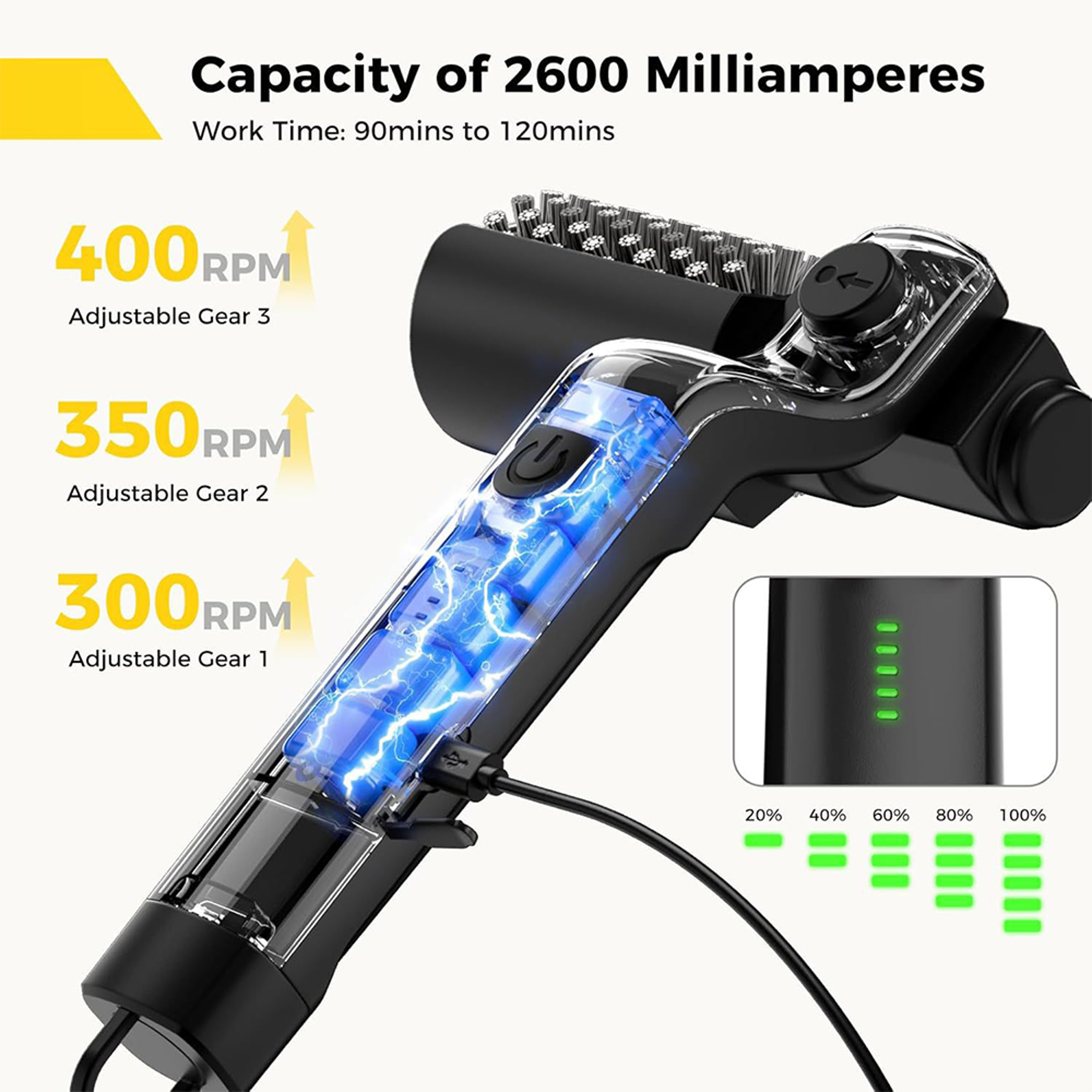 PowerScrub Electric Grill Brush Speed Cordless Grill Brush with Adjustable Head & Rechargeable Battery – view 4