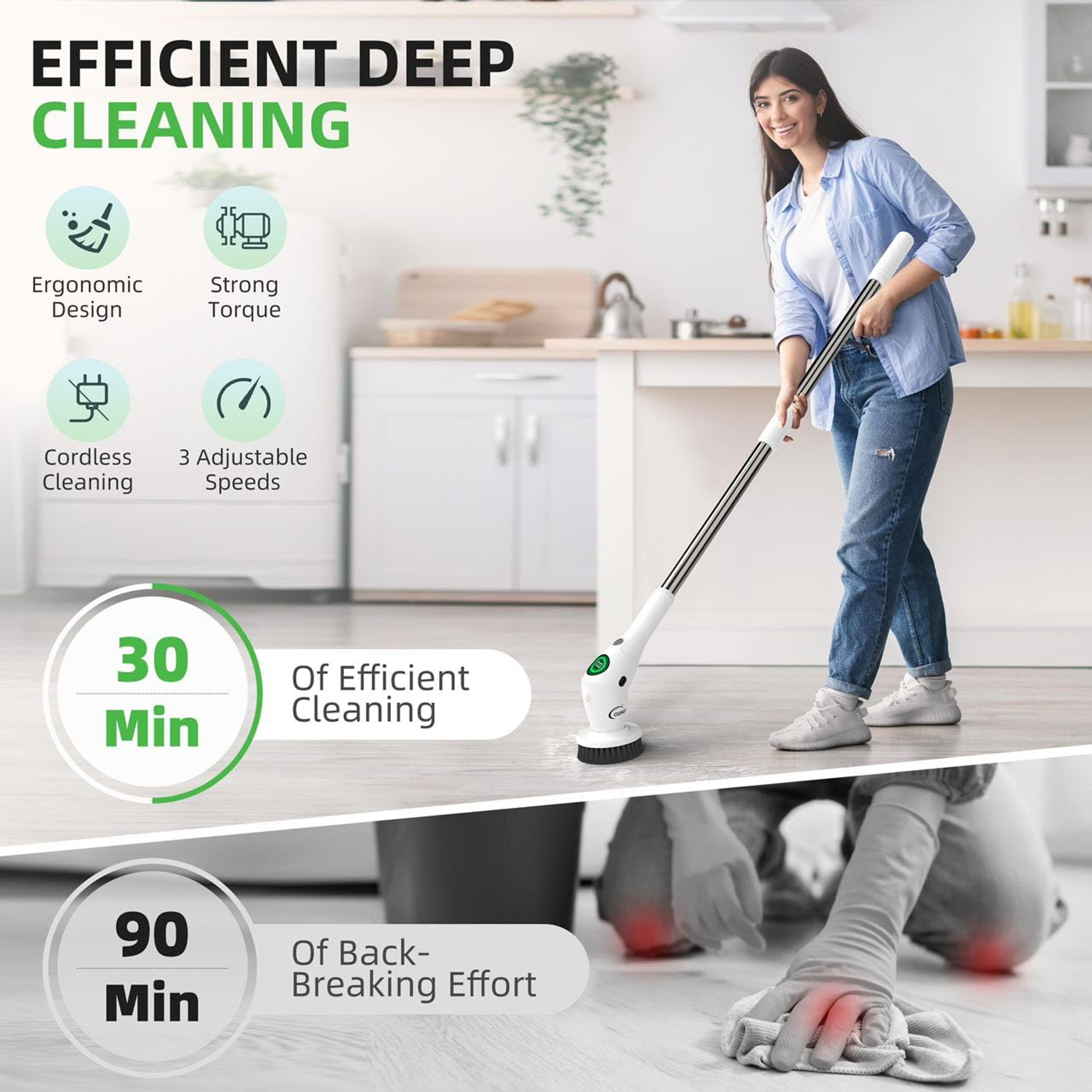 Electric Spin Scrubber Cordless Cleaning Brush with LED Display & Speed Power Cleaning – view 4