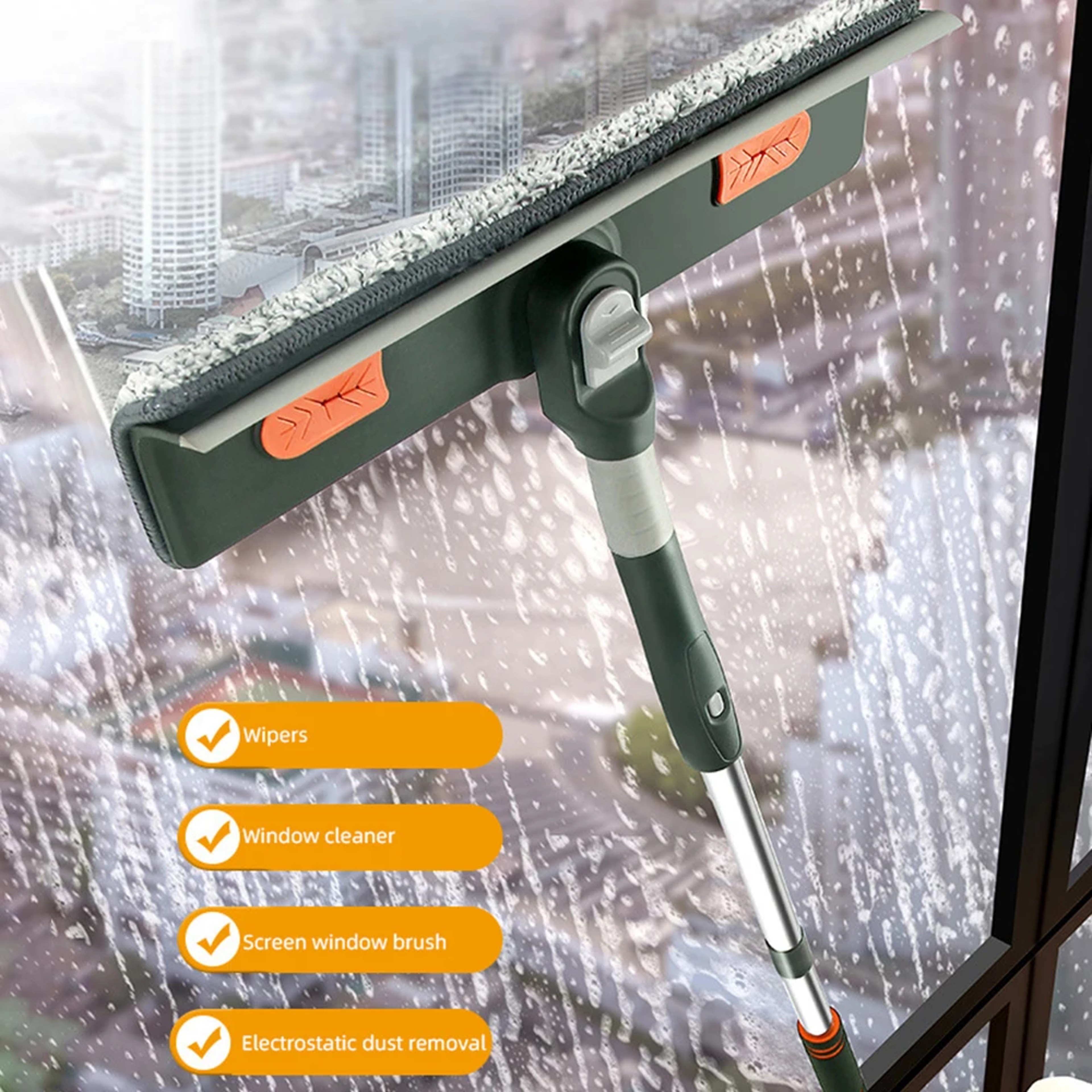 Extendable Window Cleaning Tool with Silicone Squeegee & Glass Cleaning Mop – view 3