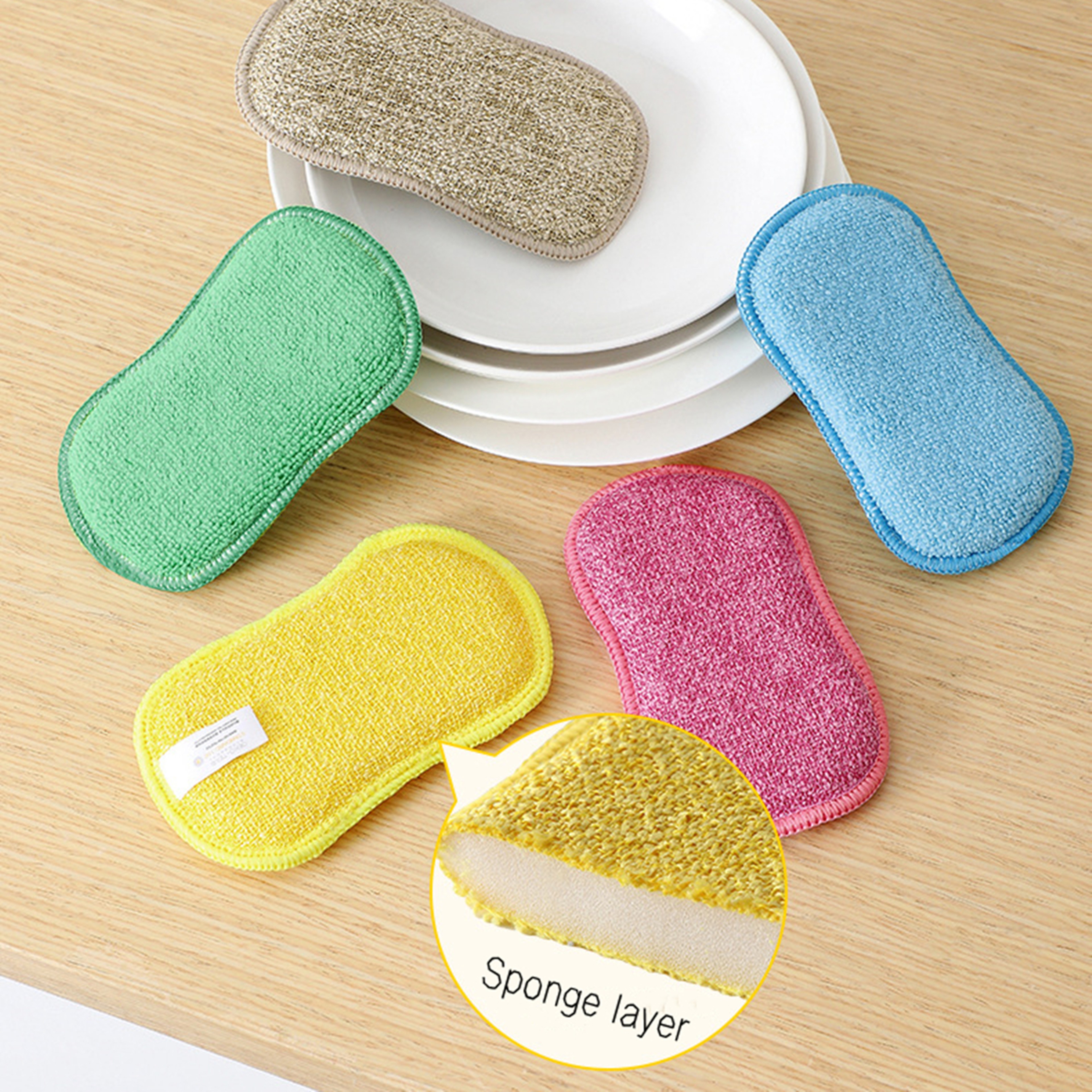 Dishwashing Sponge Set Double-Sided Microfiber Sponge for Non Scratch Kitchen Cleaning – view 4