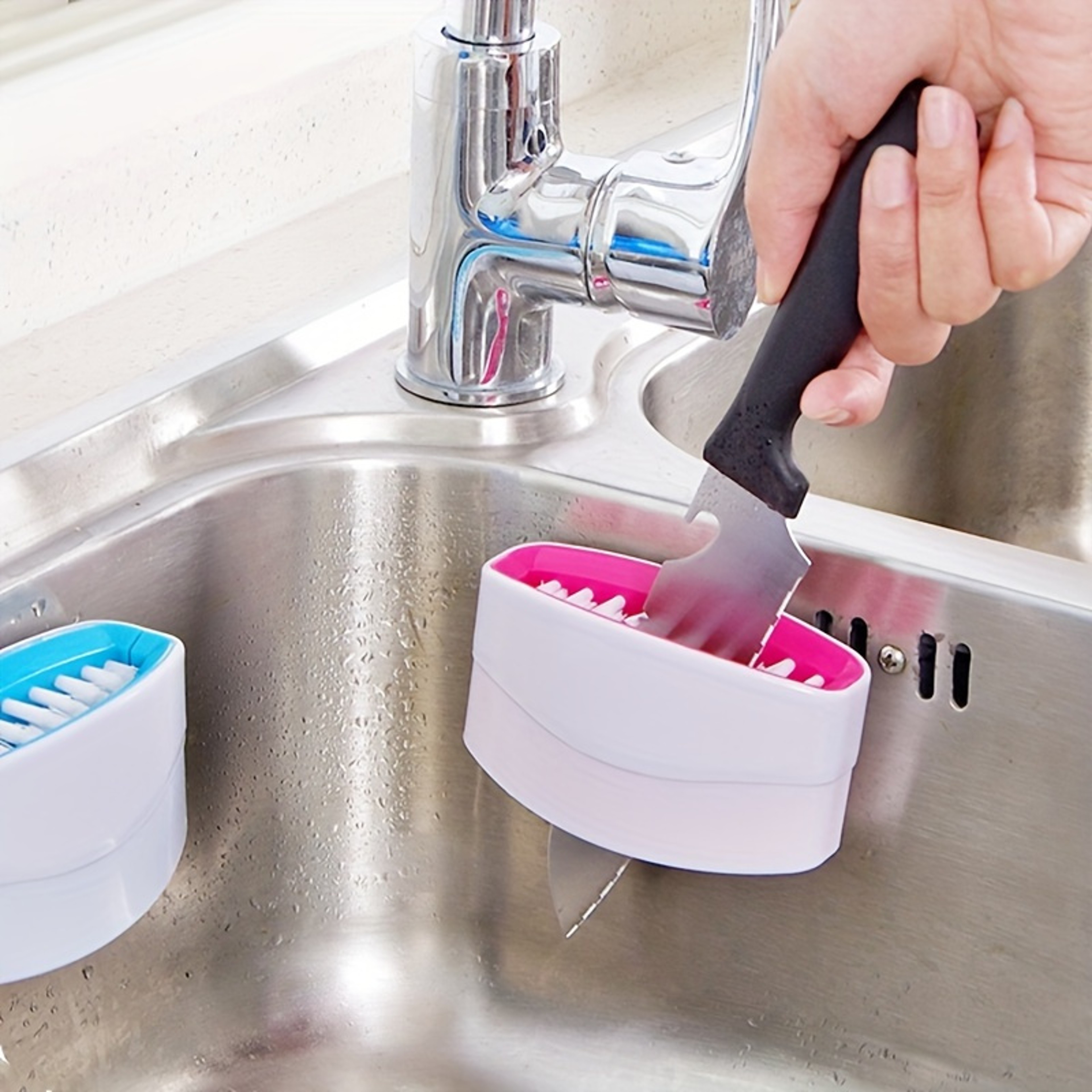 SafeGrip Knife Cleaner Brush with Suction Cup Multi Purpose Cutlery Cleaning Brush for Kitchen – view 1