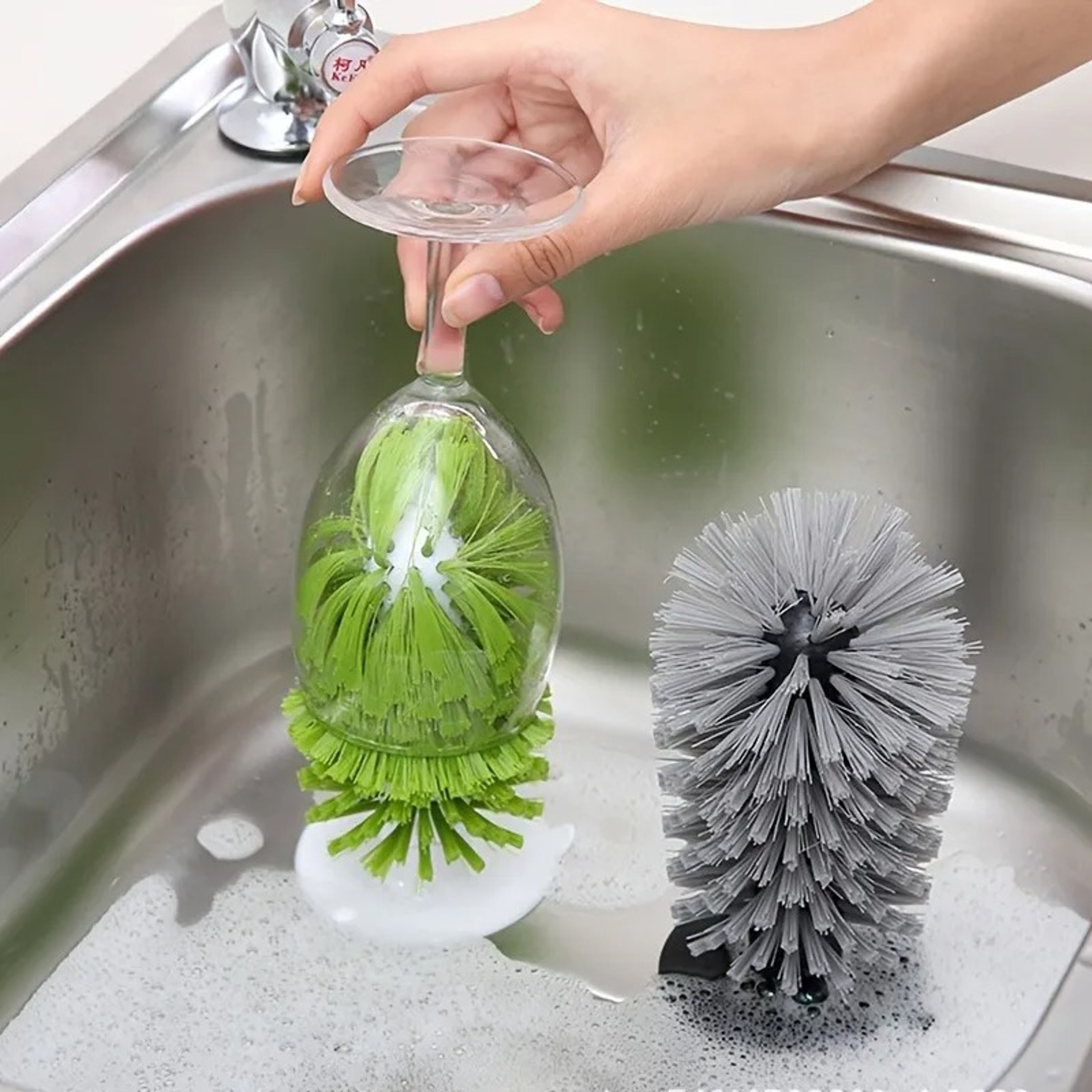 Suction Cup Glass Washer Brush for Bottles, Mugs & Wine Glasses Kitchen Sink Cleaner – view 1