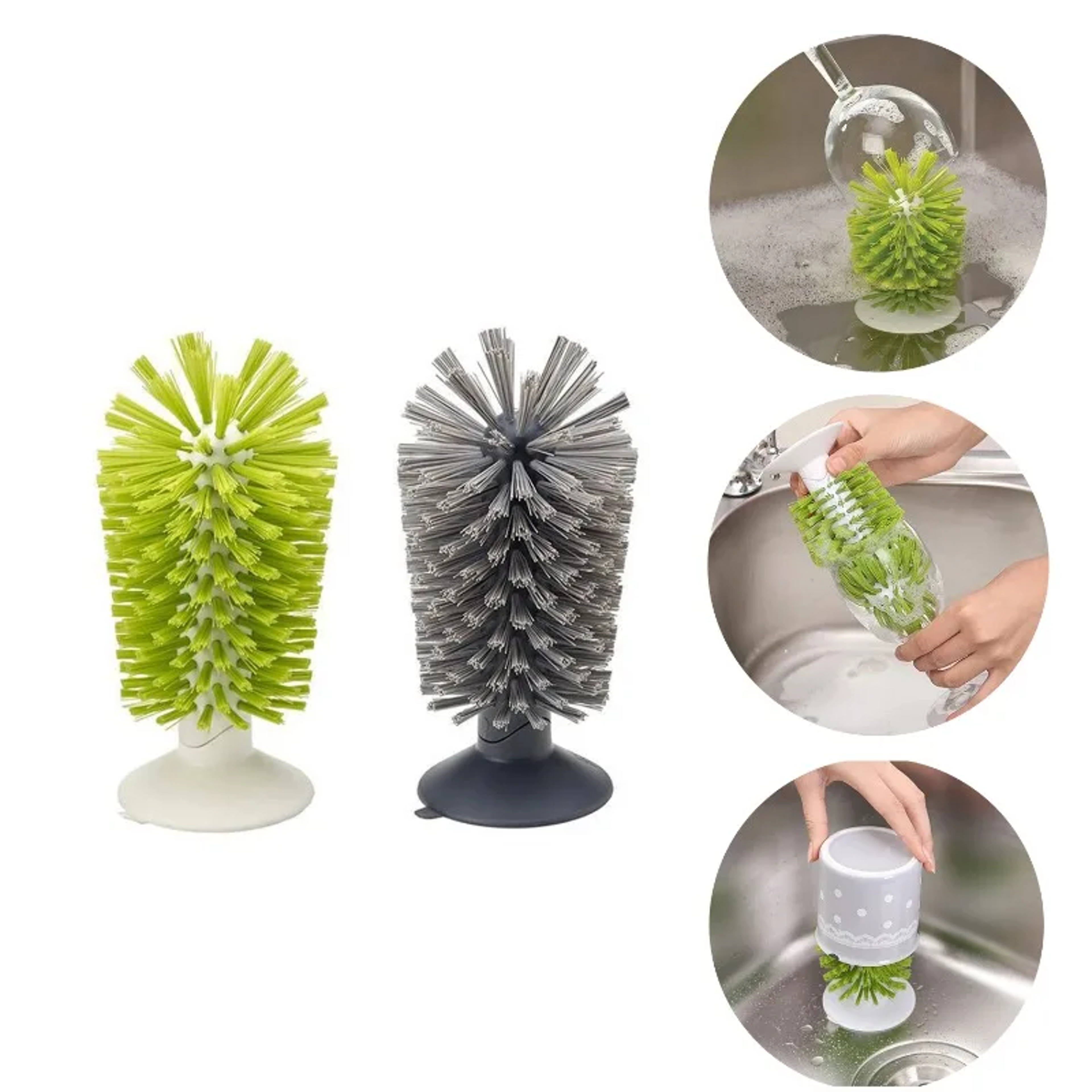 Suction Cup Glass Washer Brush for Bottles, Mugs & Wine Glasses Kitchen Sink Cleaner – view 3
