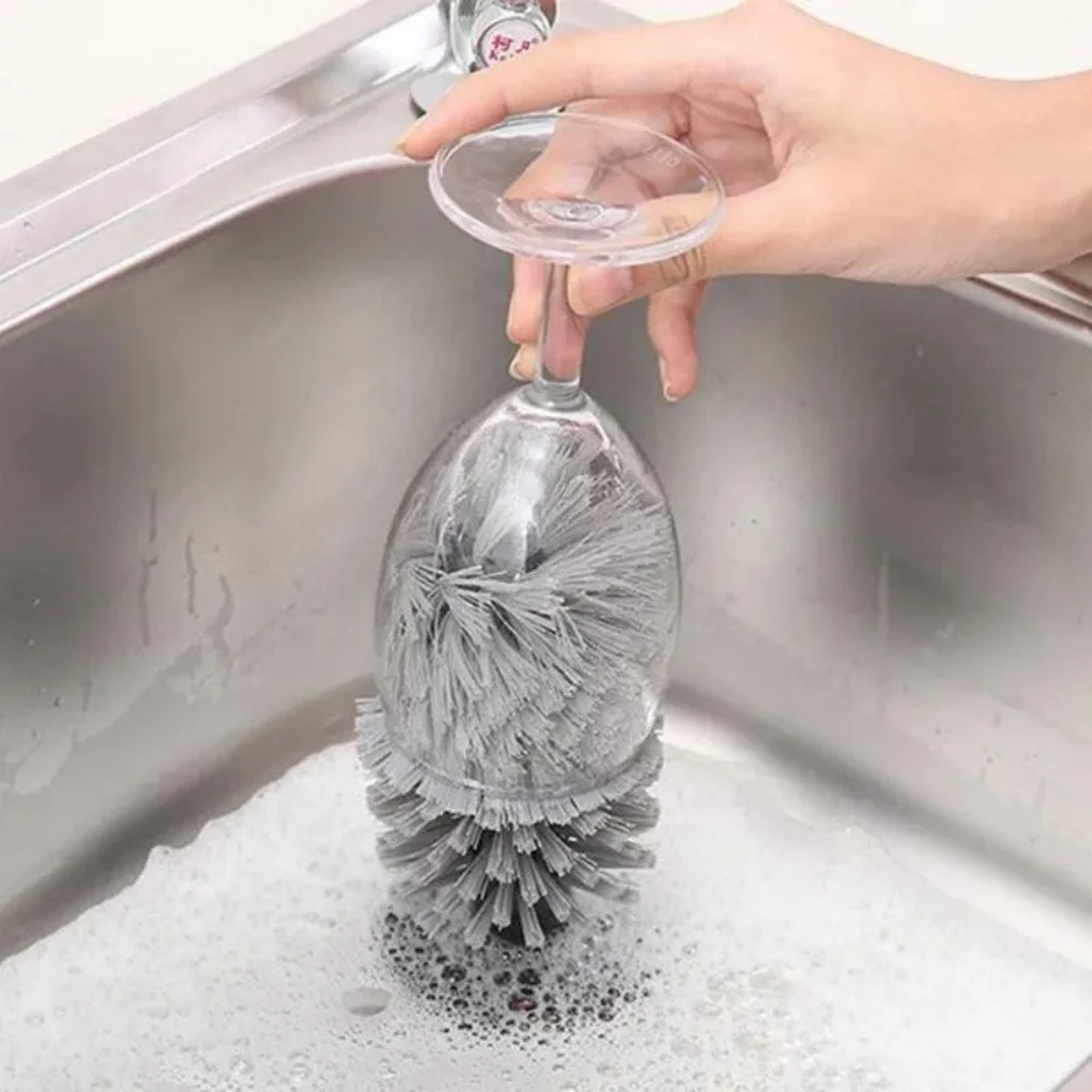 Suction Cup Glass Washer Brush for Bottles, Mugs & Wine Glasses Kitchen Sink Cleaner – view 5