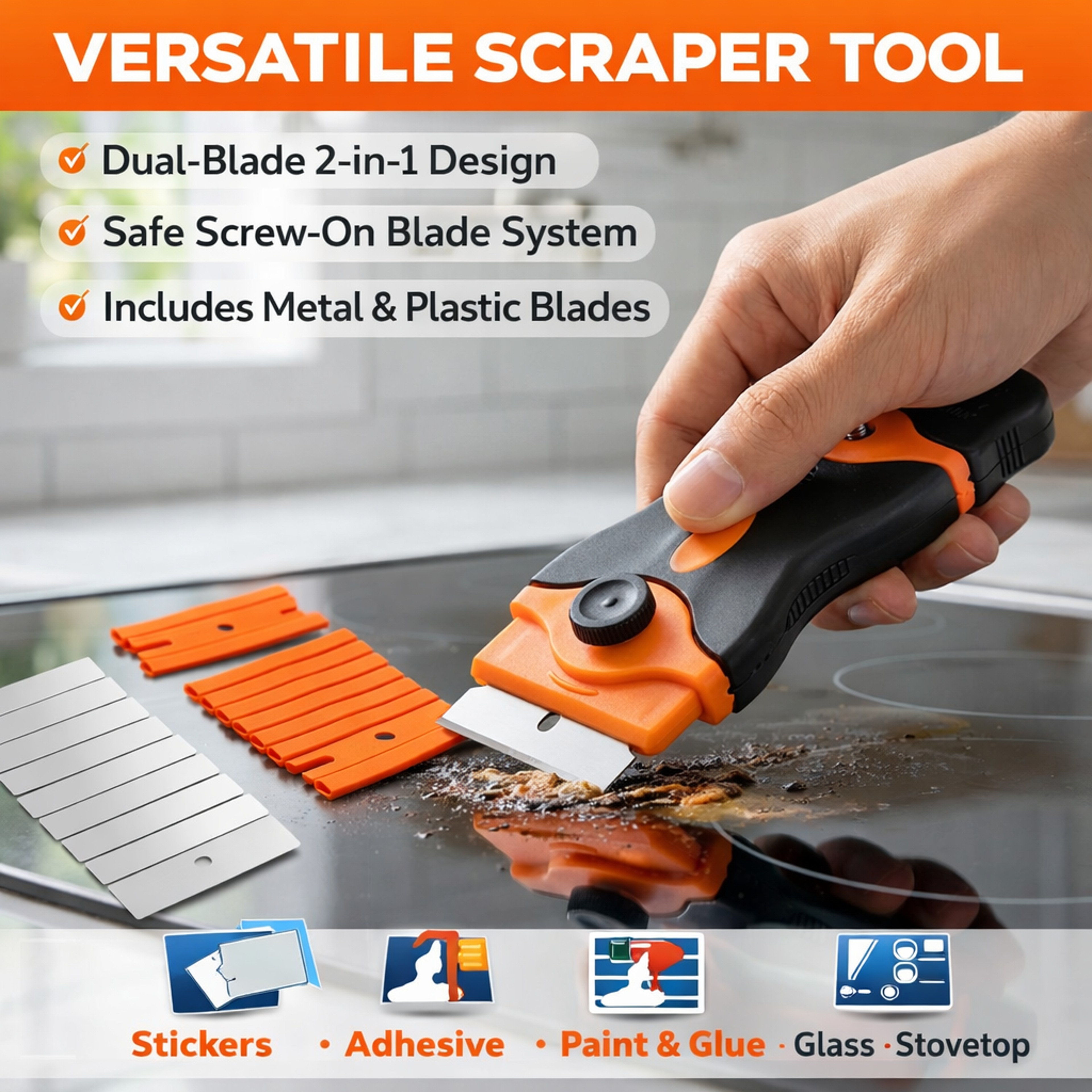 Multi Purpose Glass Scraper Window Scraper  Ceramic Ice Removal Cleaning Tool 0