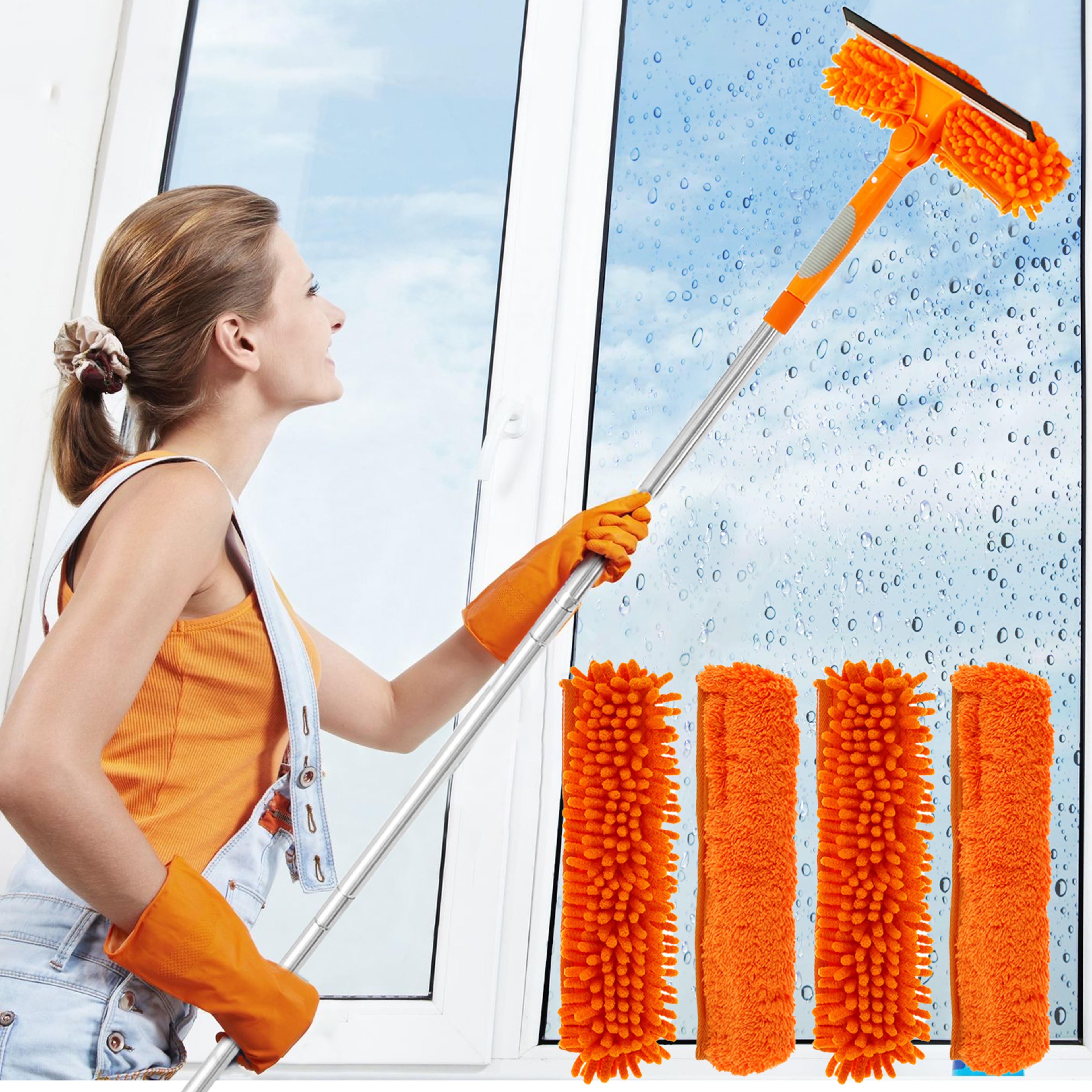 Window Squeegee With Extendable Handle Window Cleaning Tool For Glass Shower Doors  Mirrors 0