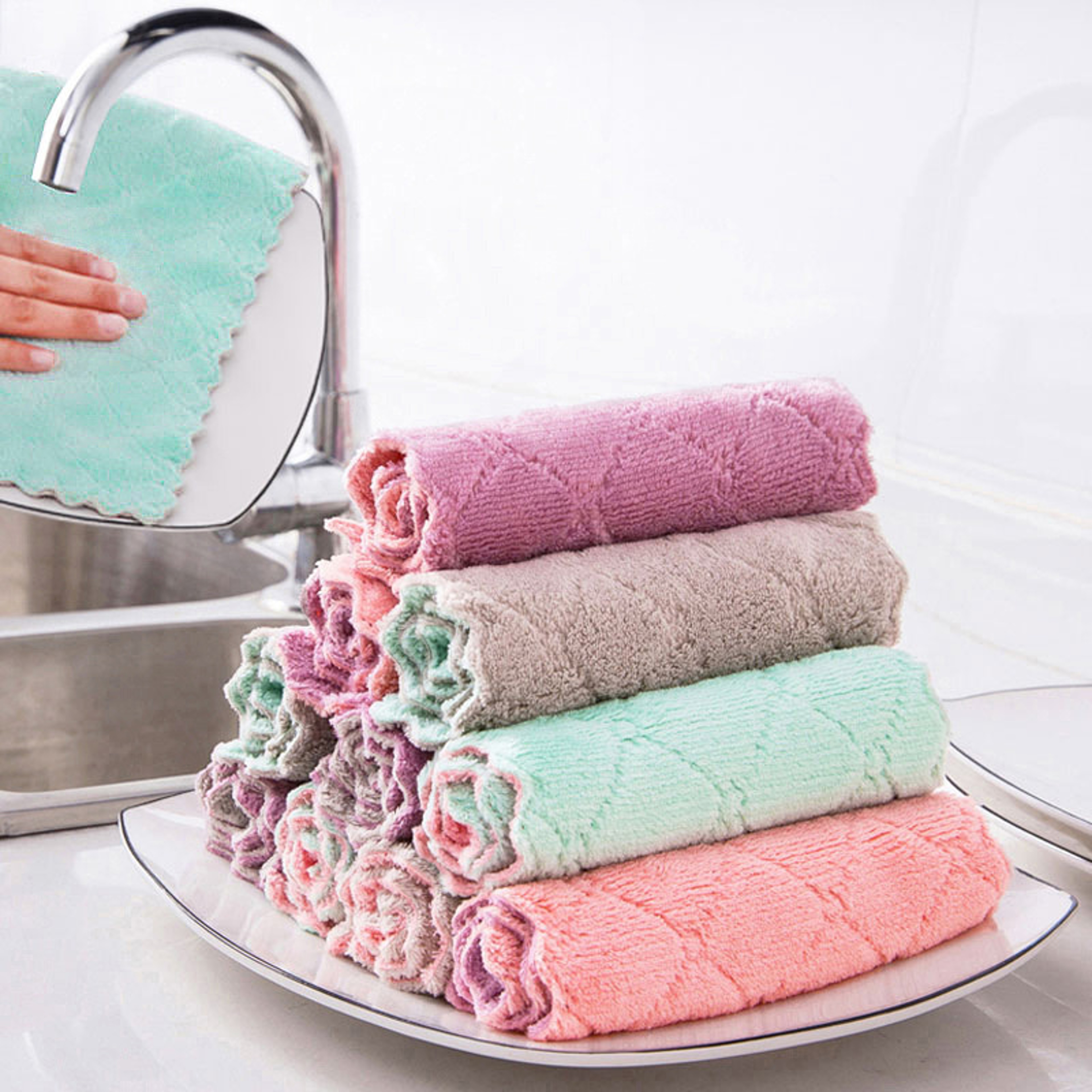 Pack Microfiber Dish Cloths Double Sided Absorbent Kitchen Cleaning Towels – view 3