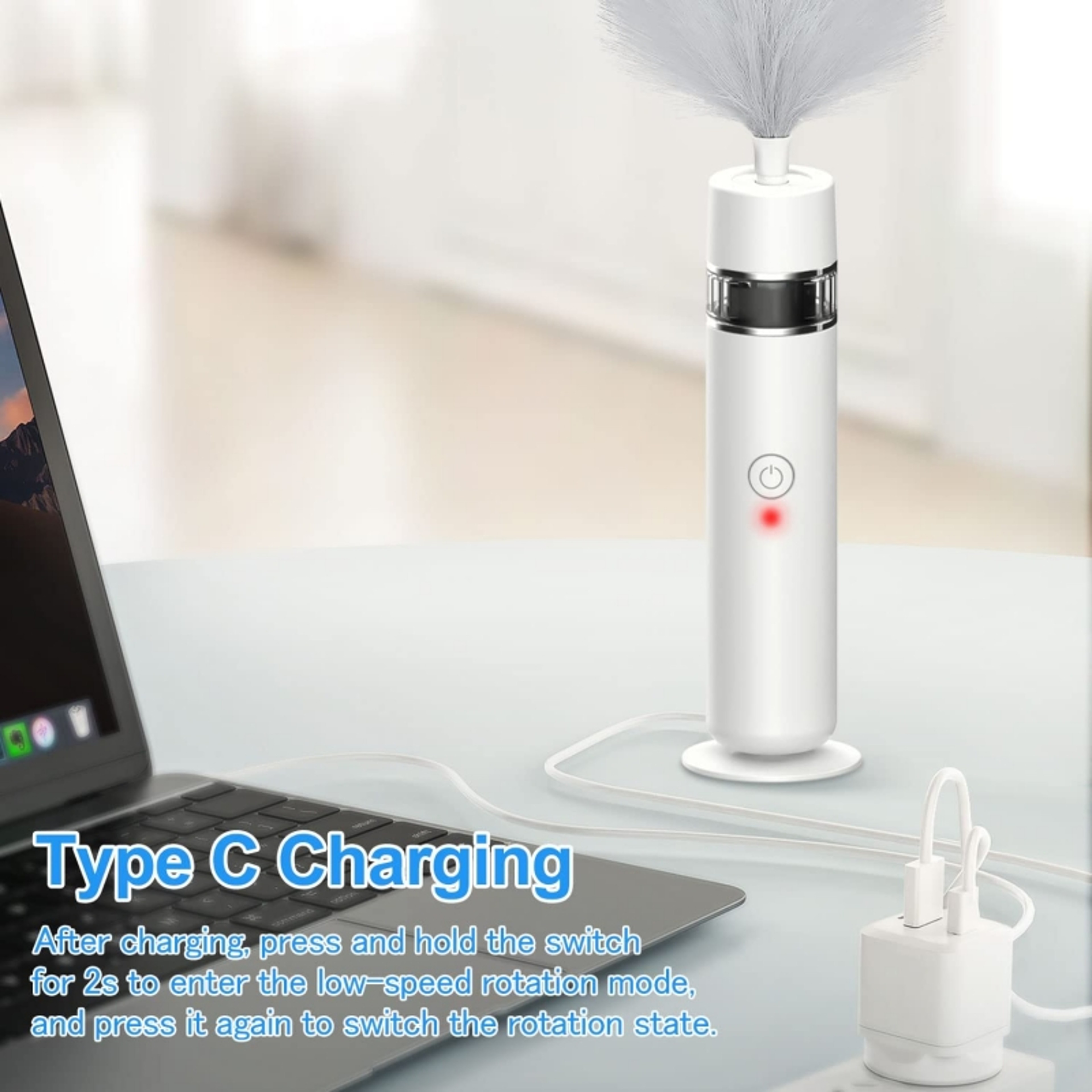 Electric Spin Duster Adjustable Feather Duster for Furniture, Ceiling Fans & Hard to Reach Spaces – view 4