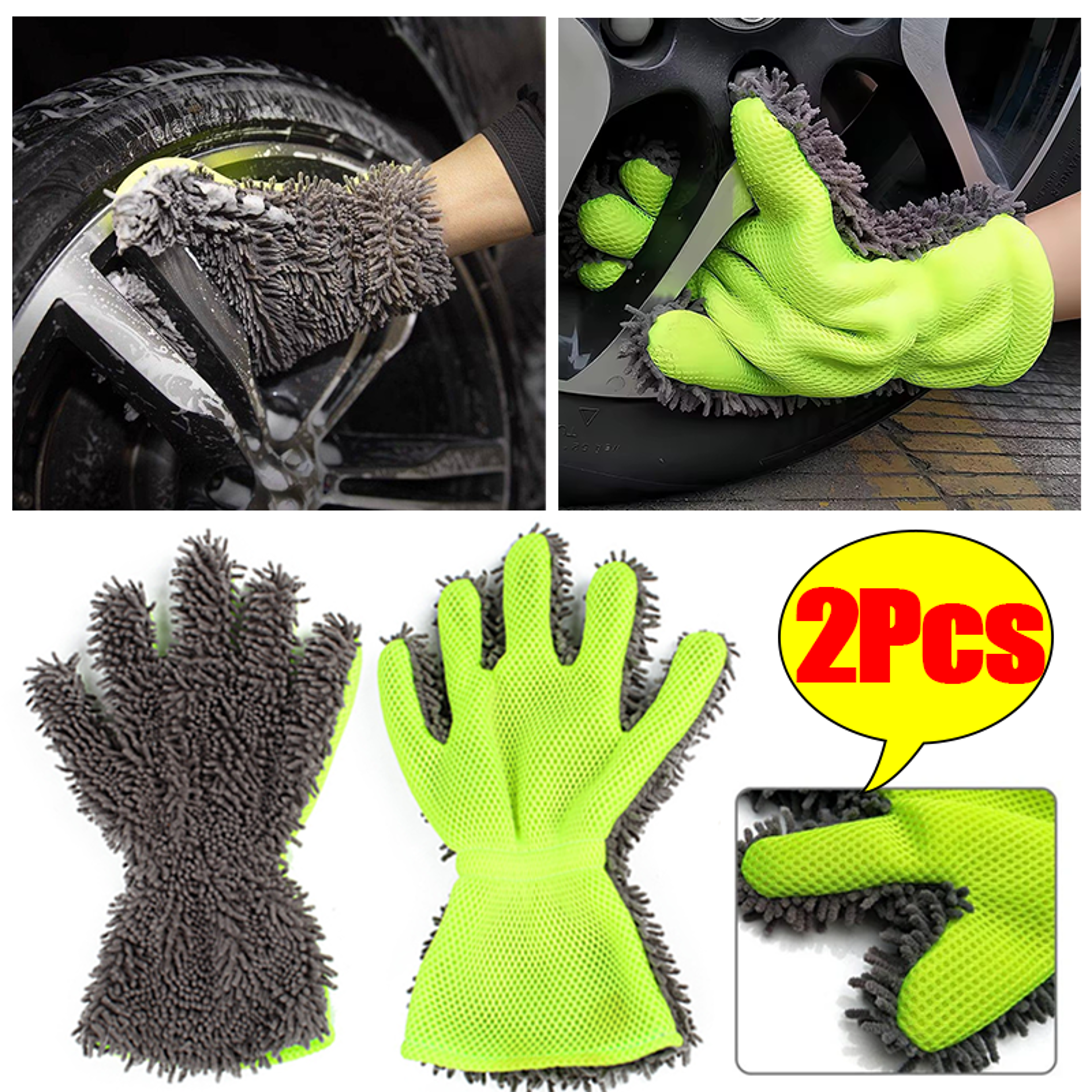 Double Sided Microfiber Car Wash Glove Five Finger Scratch Free Car Detailing Mitt 0