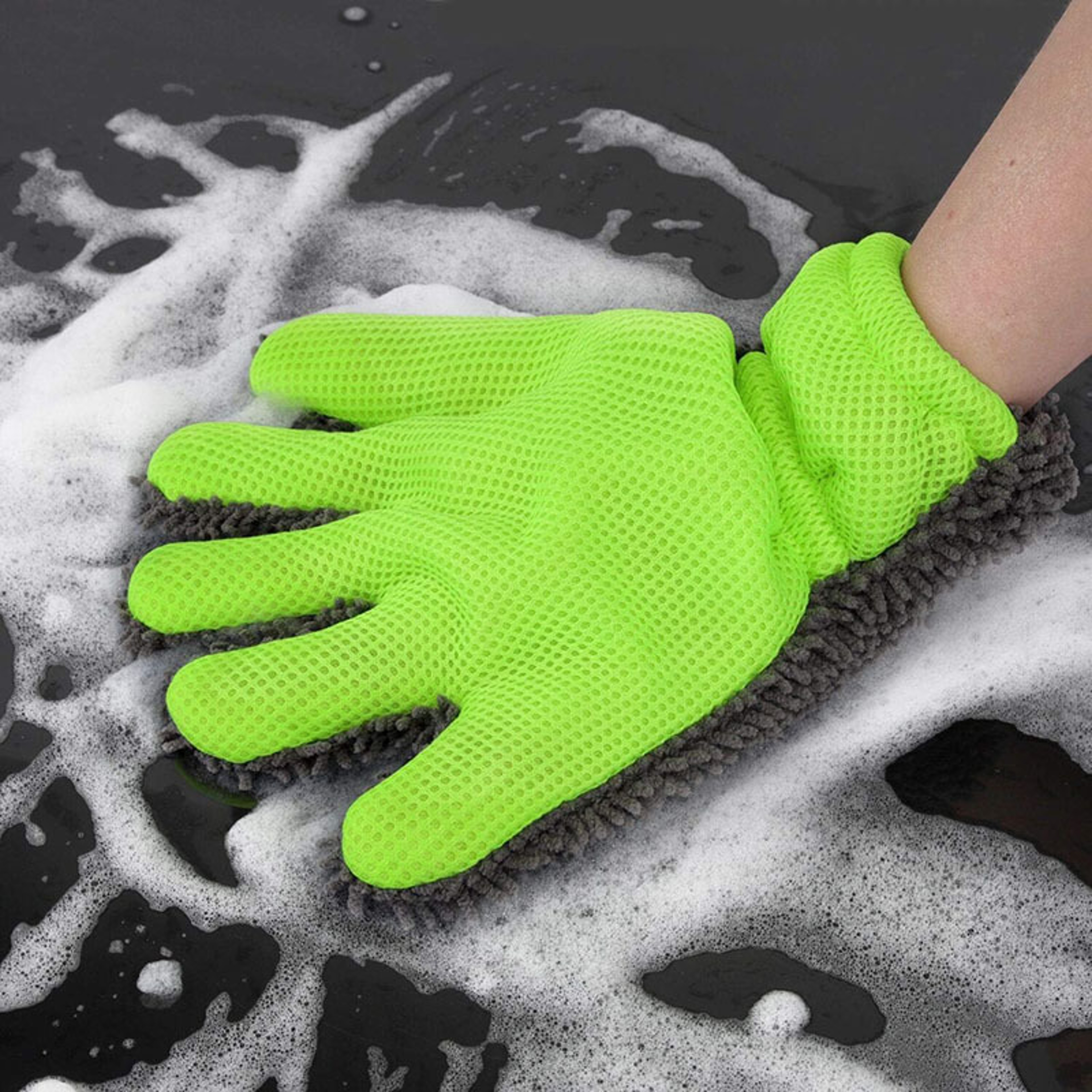 Double Sided Microfiber Car Wash Glove Five Finger Scratch Free Car Detailing Mitt 1