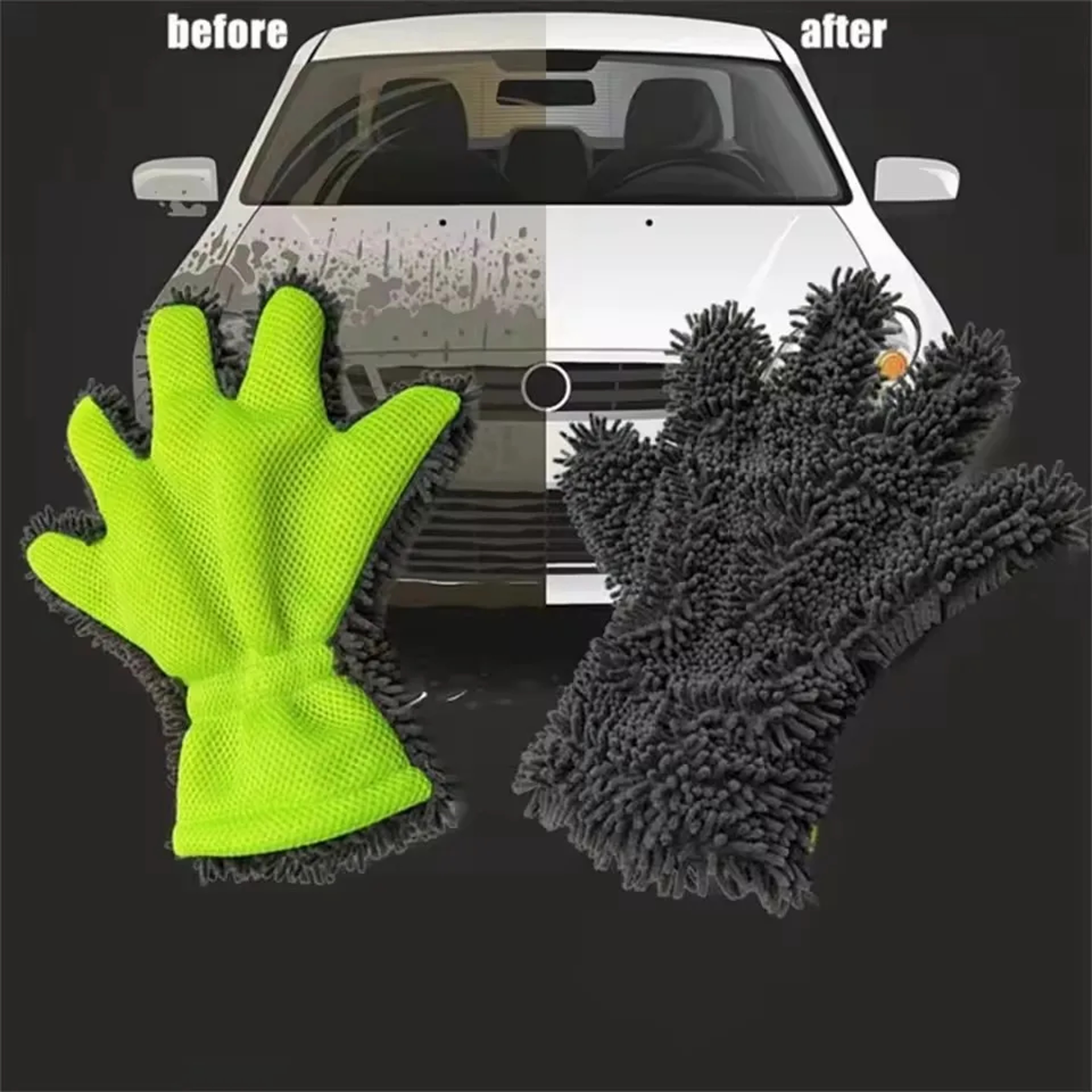 Double Sided Microfiber Car Wash Glove Five Finger Scratch Free Car Detailing Mitt 3
