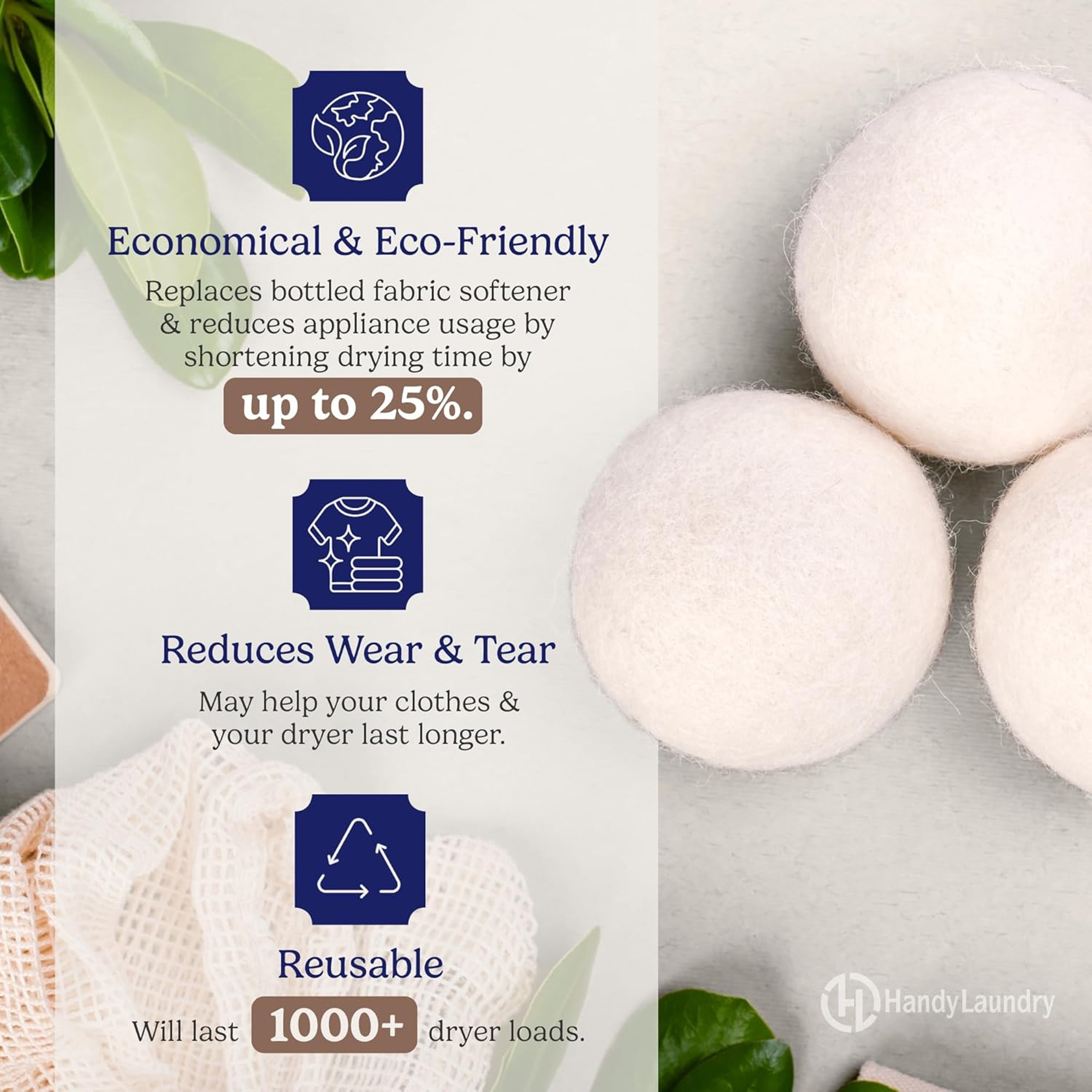 Premium Wool Dryer Balls 6 Pack Natural Fabric Softener Reusable Laundry Dryer Balls – view 2