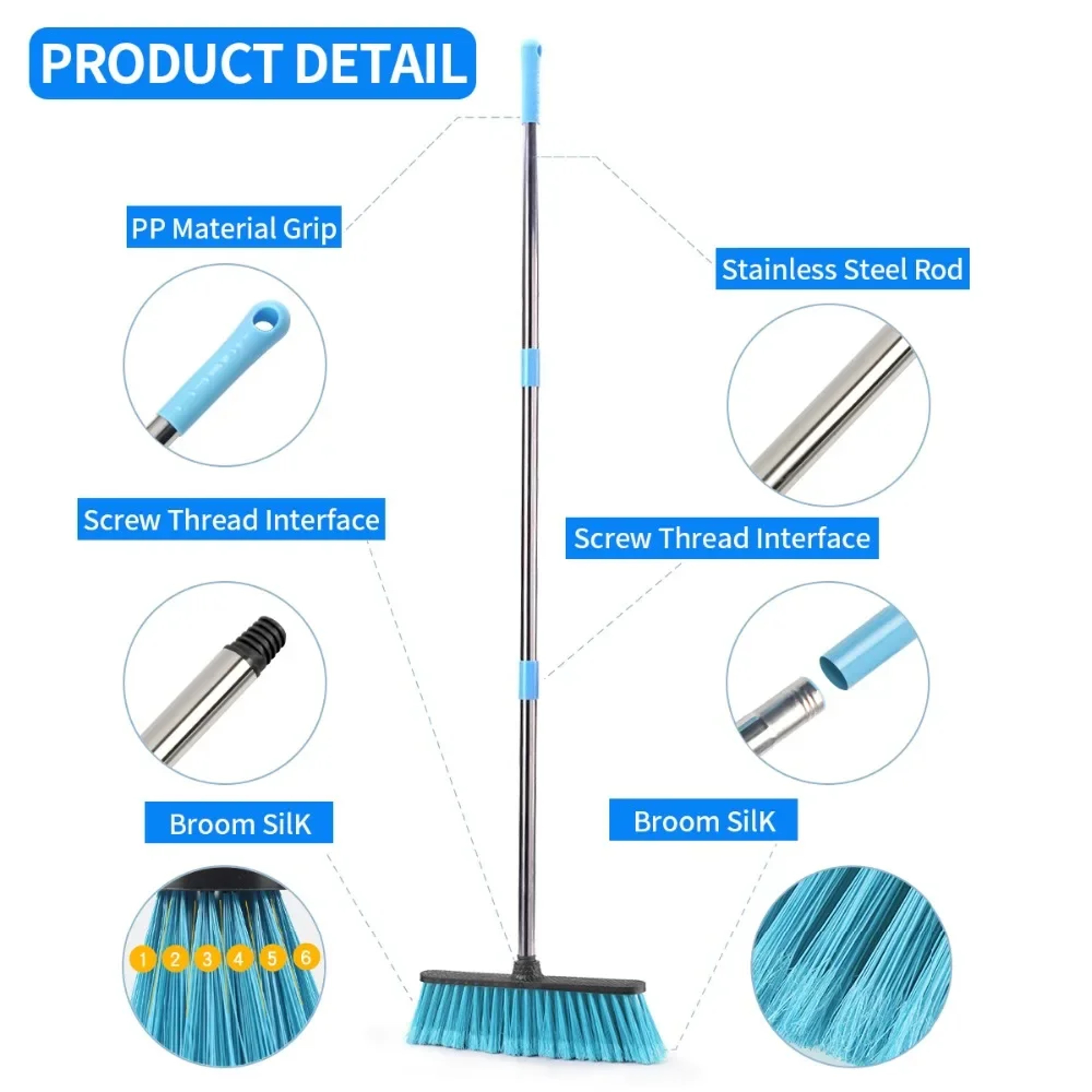 Heavy Duty Floor Scrub Brush with Adjustable Long Handle for Bathroom Kitchen Tile & Grout Cleaning – view 2