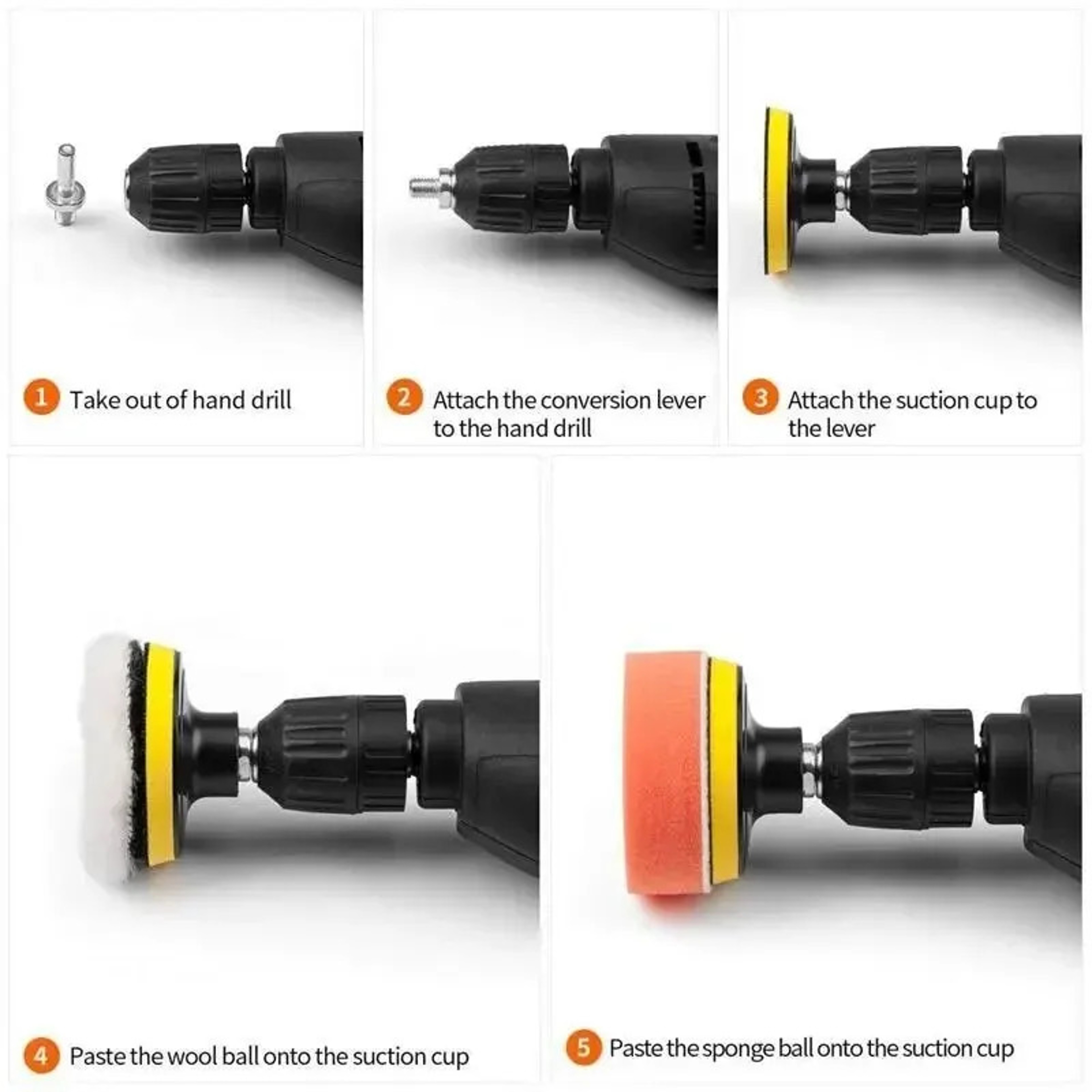 Electric Car Polishing Kit With Foam Polishing Pads And Drill Buffing Attachment Set 1