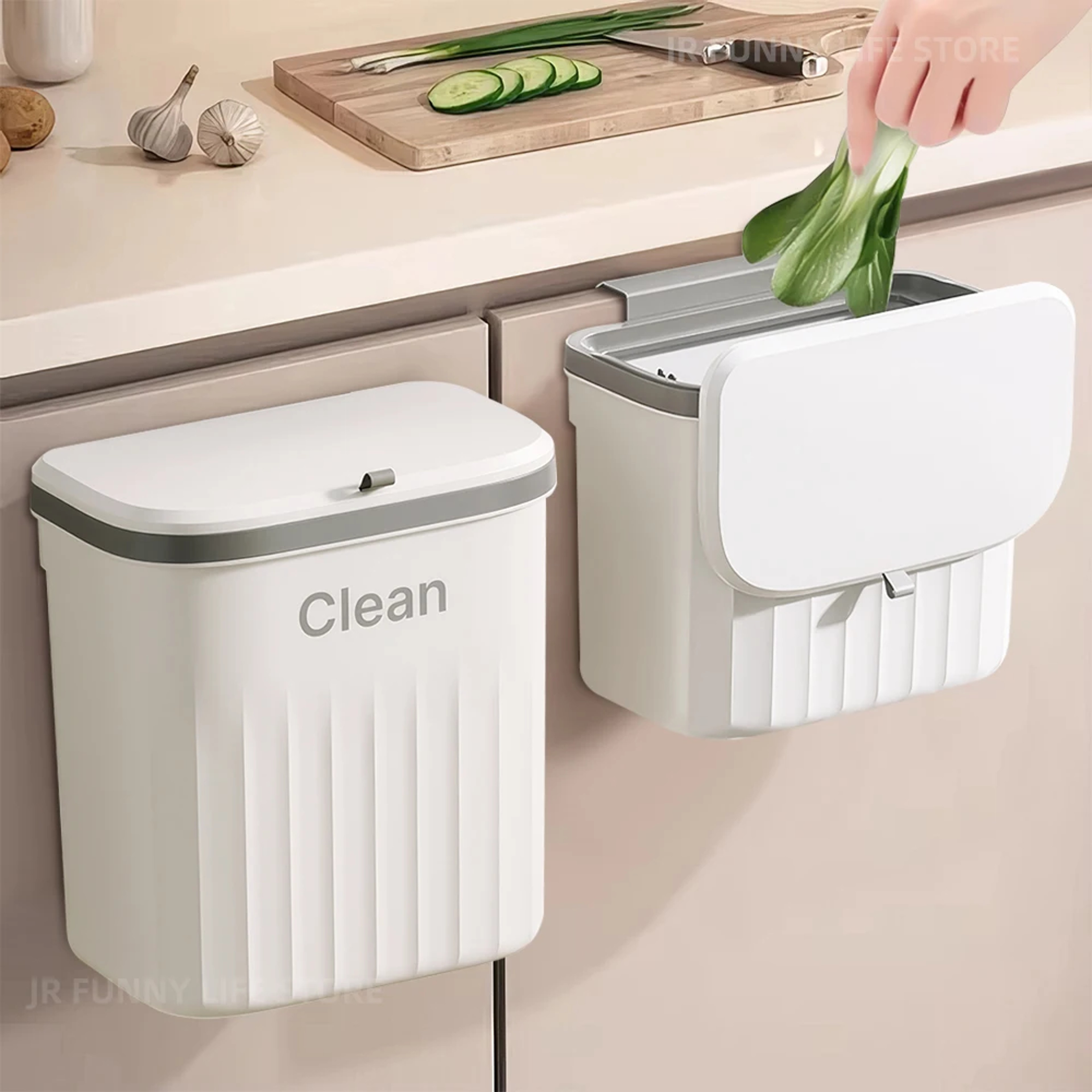 Space Saving Hanging Trash Can Wall Mounted Kitchen Waste Bin for Cabinet & Bathroom – view 1
