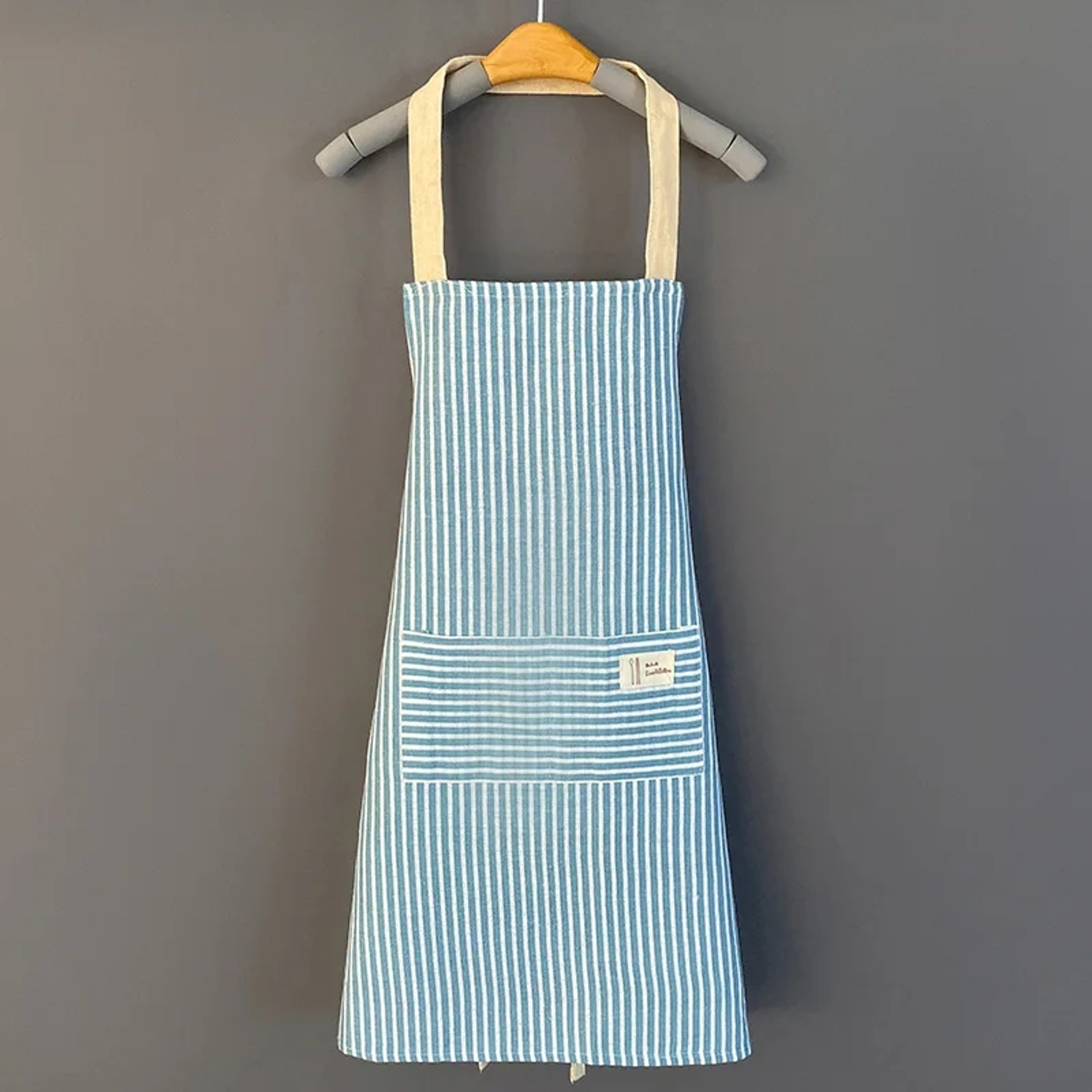 Japanese Style Linen Apron Adjustable Striped Kitchen Apron for Cooking, Baking & Gardening – view 7