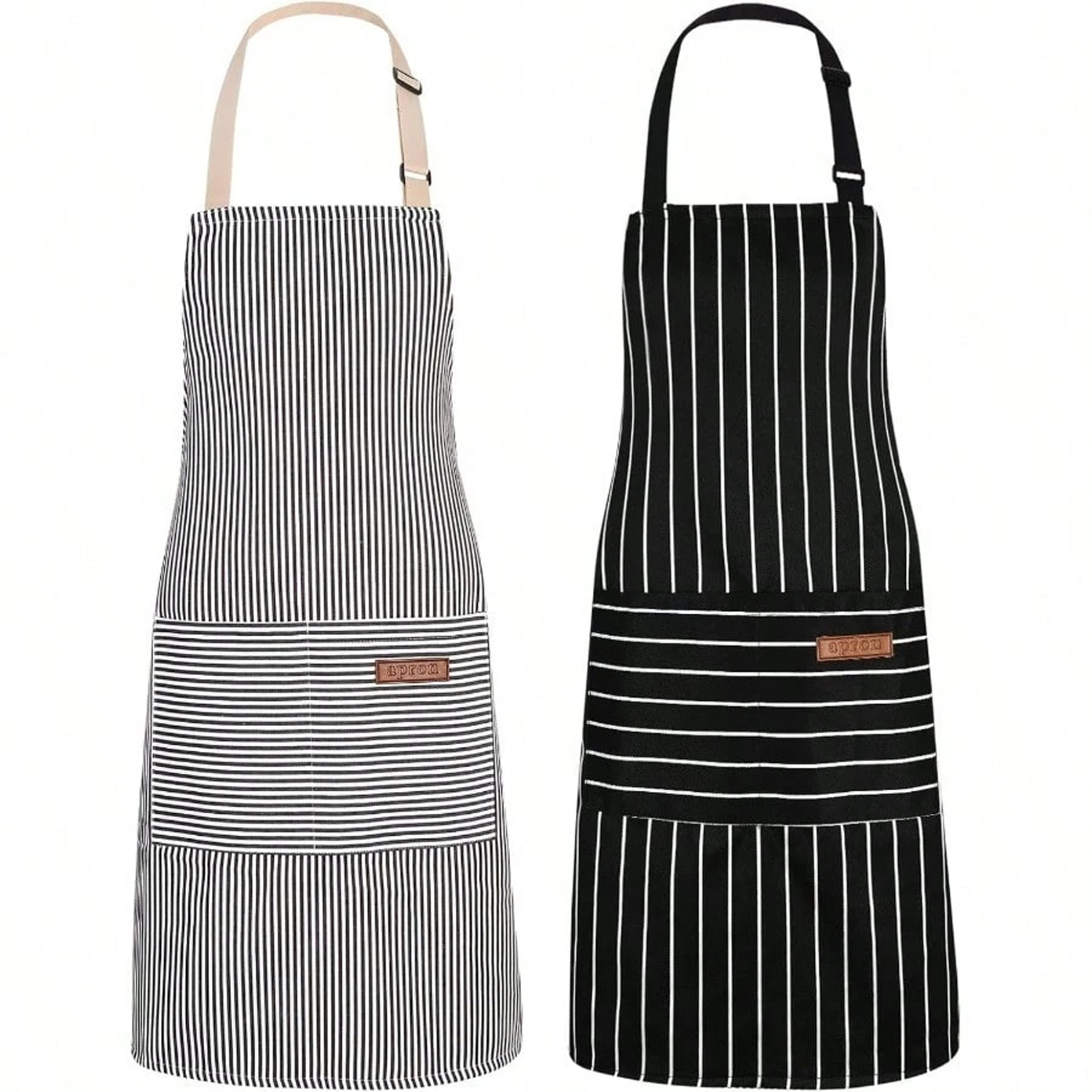 Kitchen Apron Set With Adjustable Straps And Pockets Oil Repellent Striped Chef Aprons 1