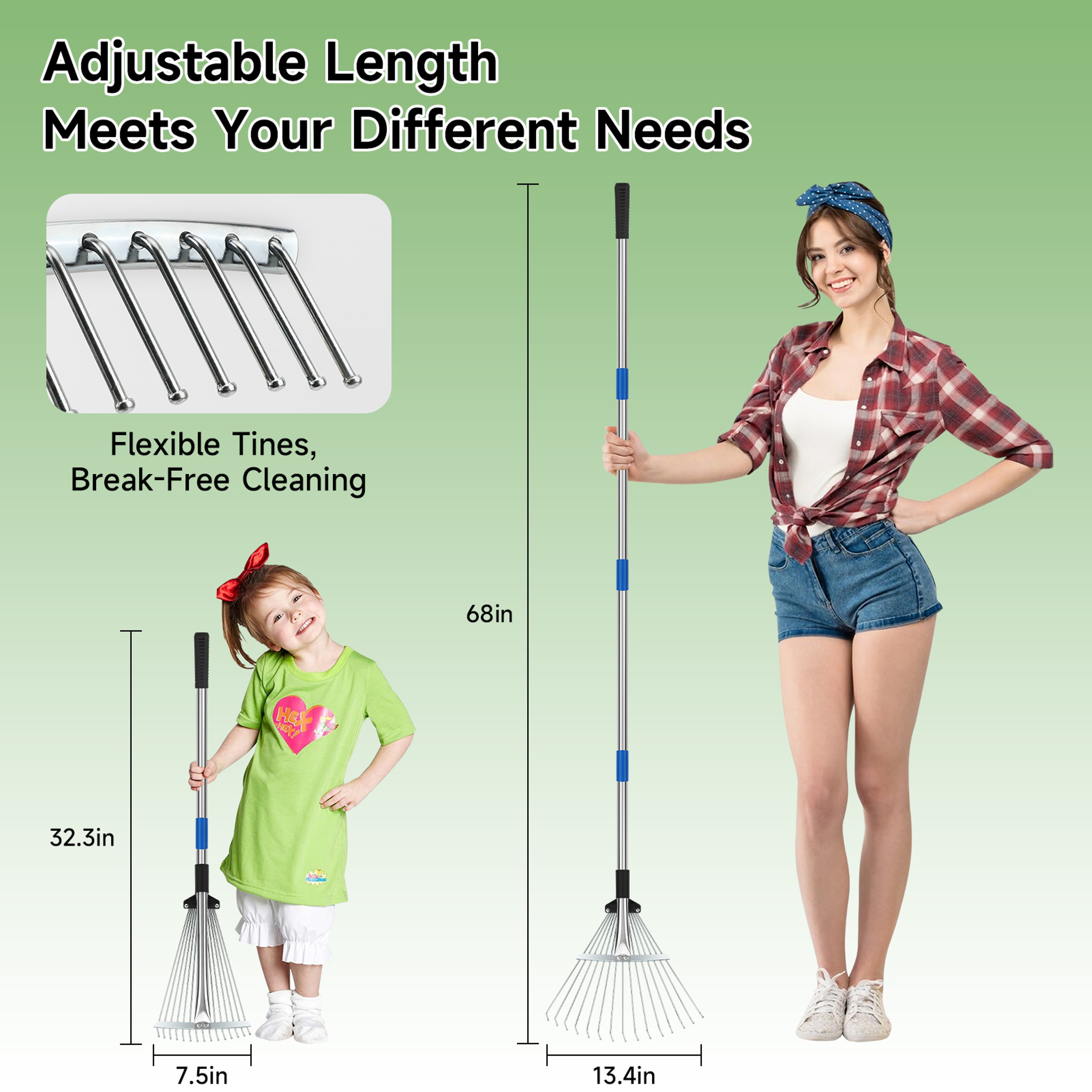 Metal Garden Rake with Adjustable Handle for Lawn, Leaf & Thatch Cleanup – view 2