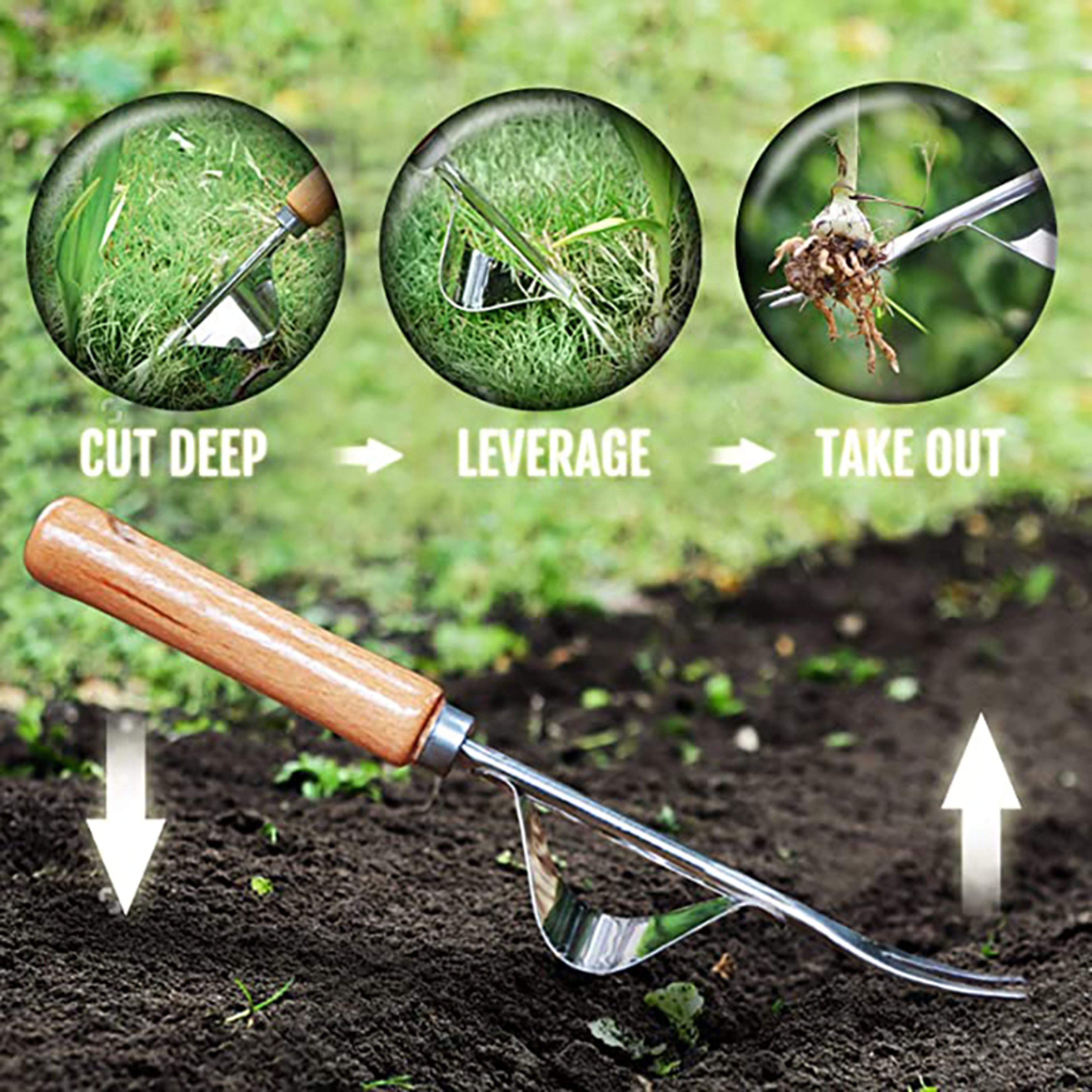 Stainless Steel Hand Weeder Tool for Deep Root Weed Removal and Garden Transplanting – view 2