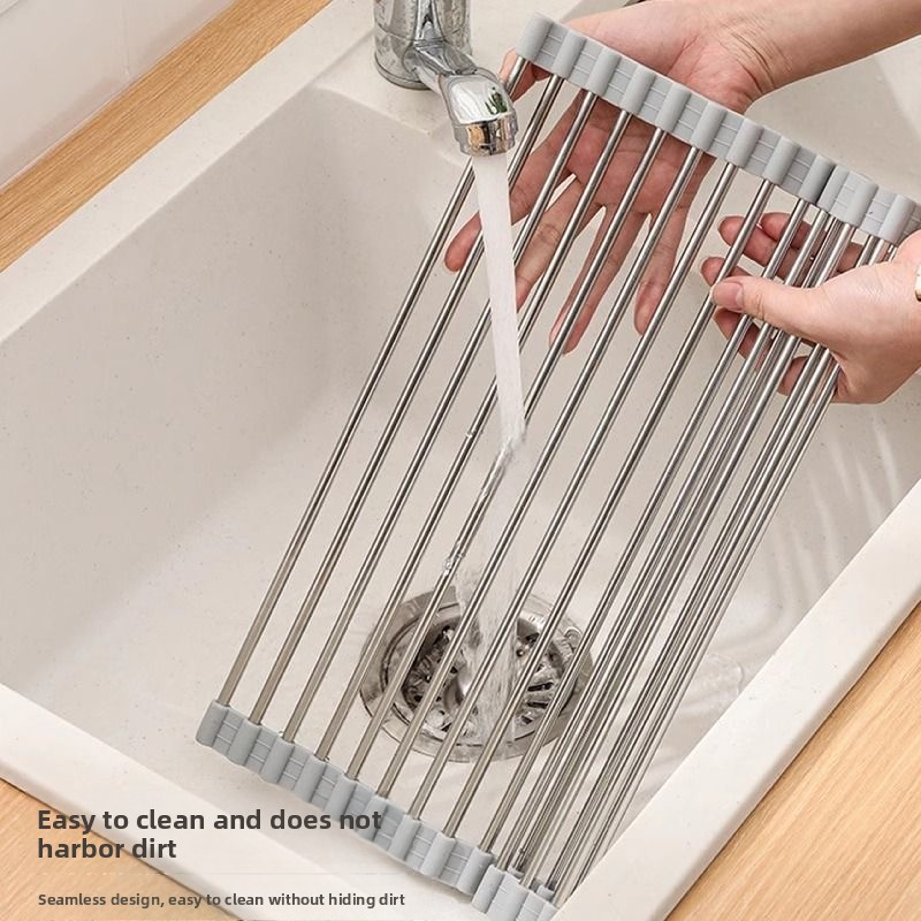Roll Up Dish Drying Rack Over Sink Silicone Stainless Steel Kitchen Drying Rack – view 6
