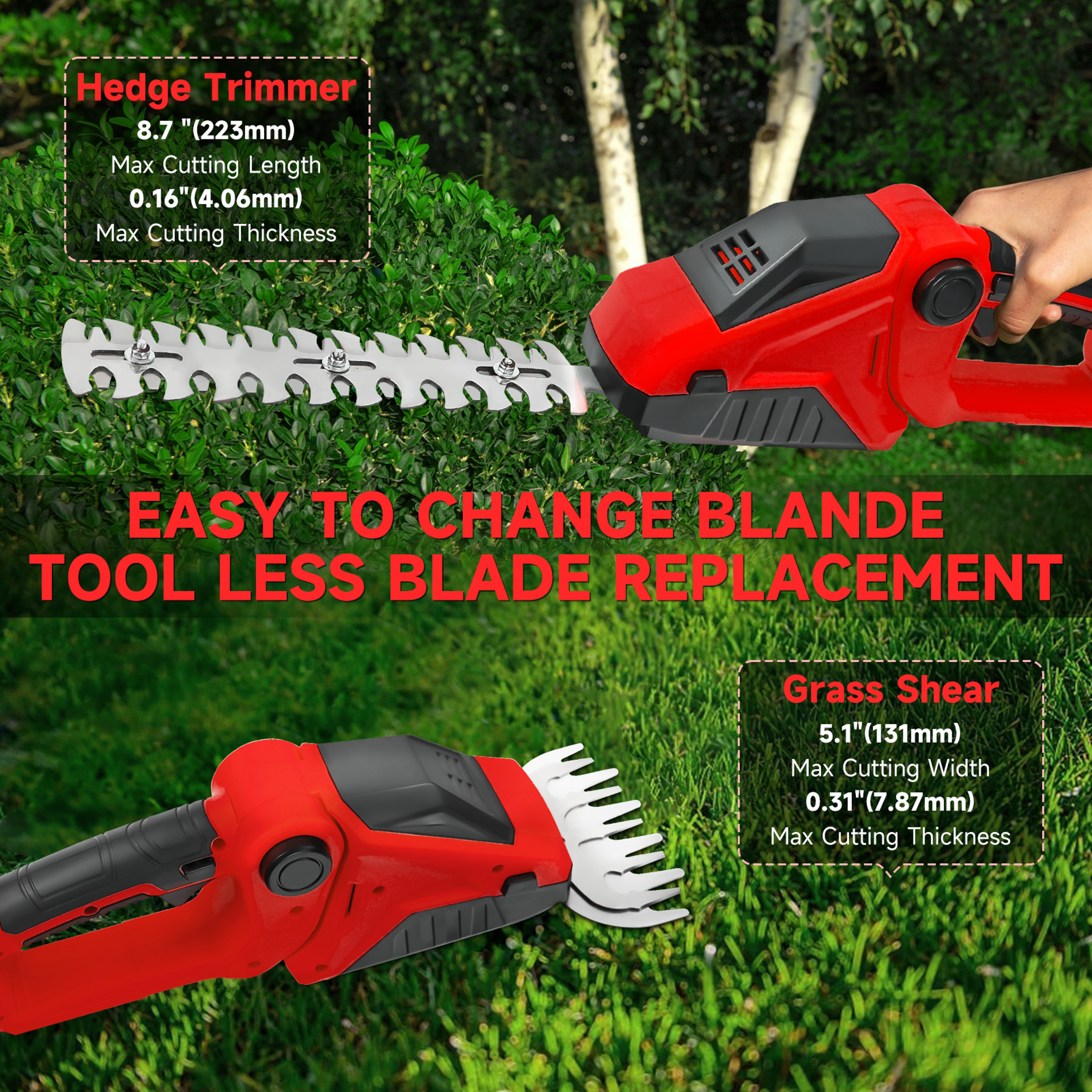 2 in 1 Cordless Hedge Trimmer and Grass Shears Tool Only – view 2