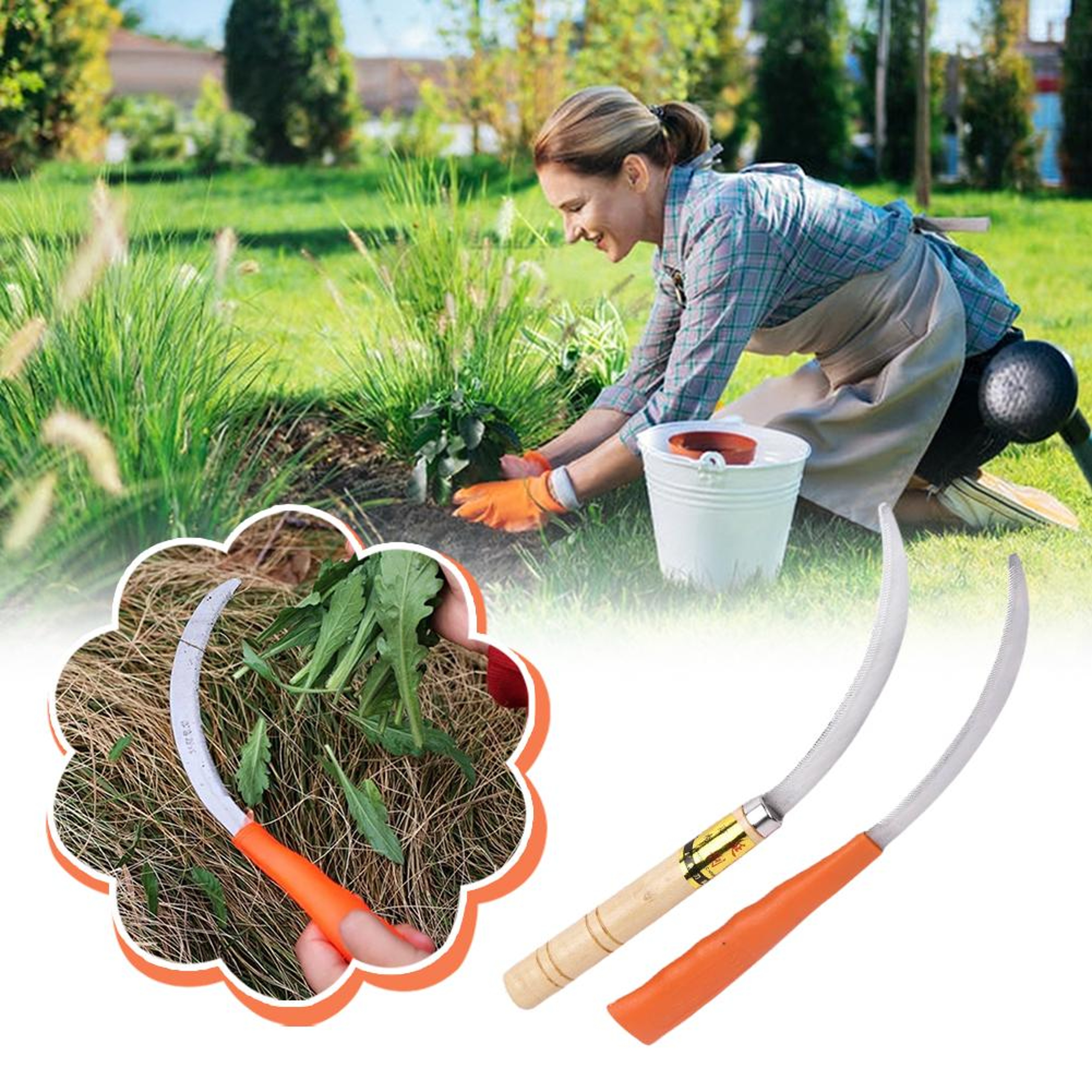 SharpEdge Garden Weeding Sickle Stainless Steel Hand Weed Cutter With Non Slip Grip For Gardening   0