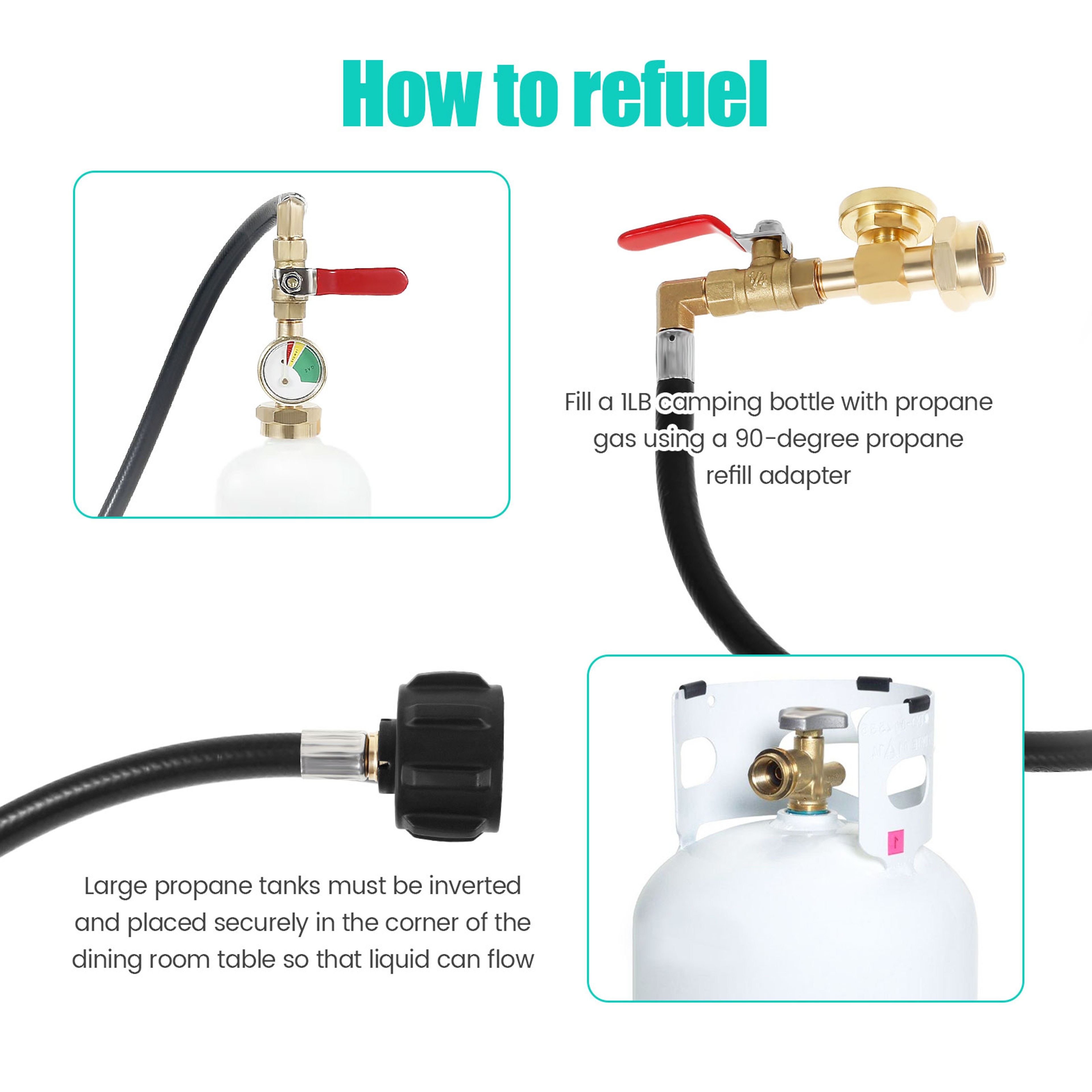 Inch Propane Refill Adapter Hose with Pressure Gauge & Brass Propane Tank Adapter Valve – view 4