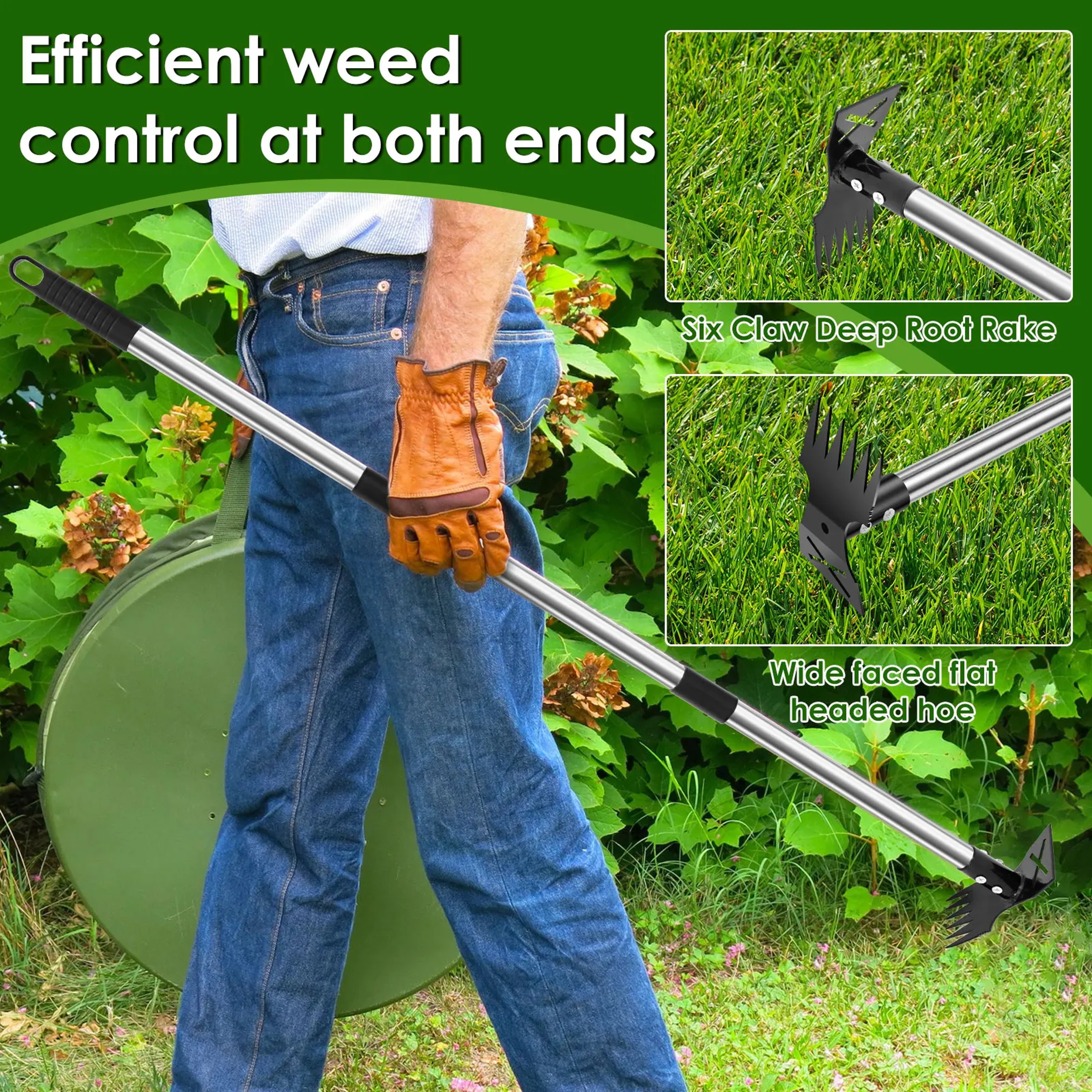 Heavy Duty Thatch Rake Stainless Steel Garden Weed Remover & Lawn Dethatching Tool – view 3