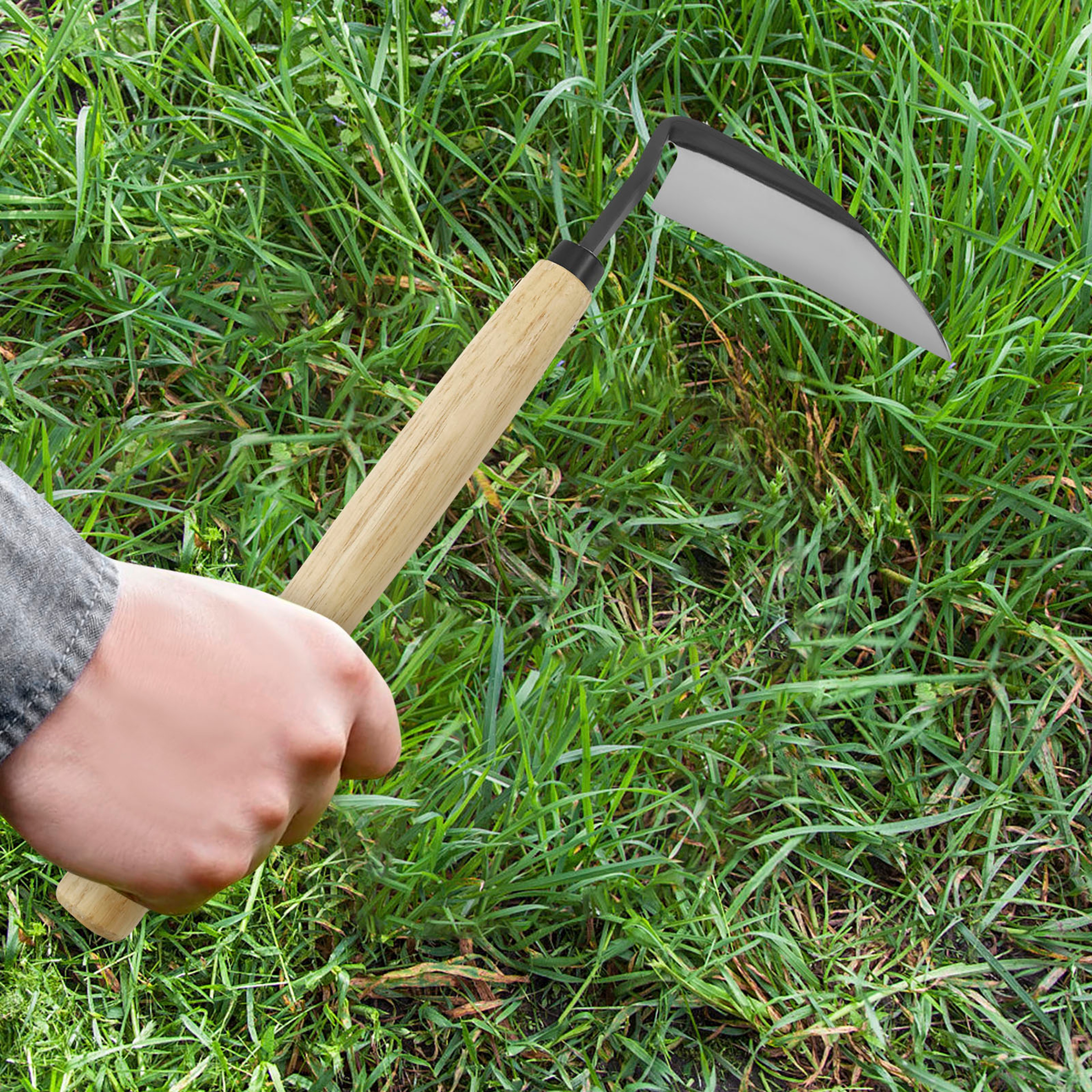 Japanese Weeding Sickle Wooden Handle Steel Garden Hand Hoe Weed Remover Tool – view 1