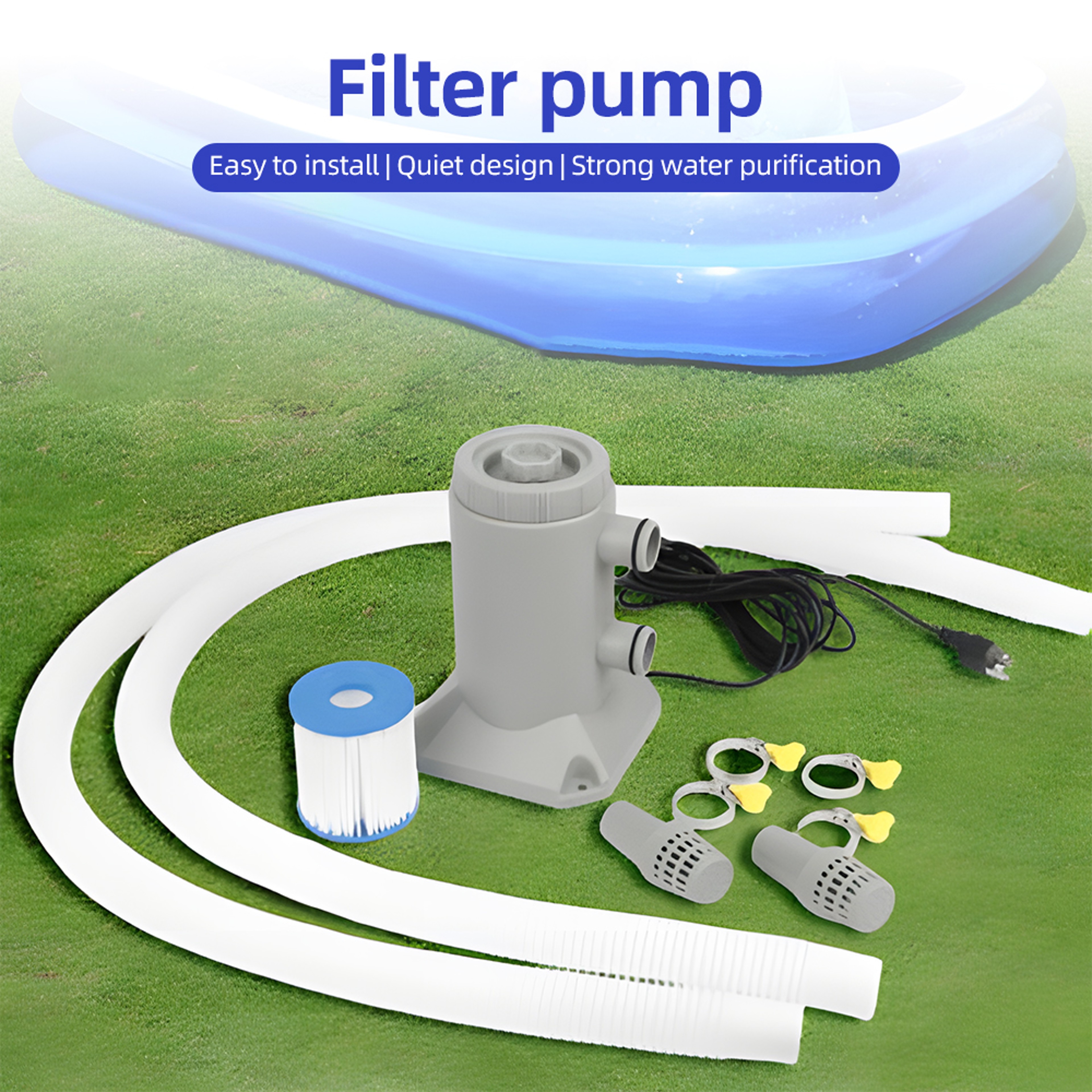 Pool Filter Pump with Cartridge for Above Ground Pools Low Noise Water Filtration System – view 2