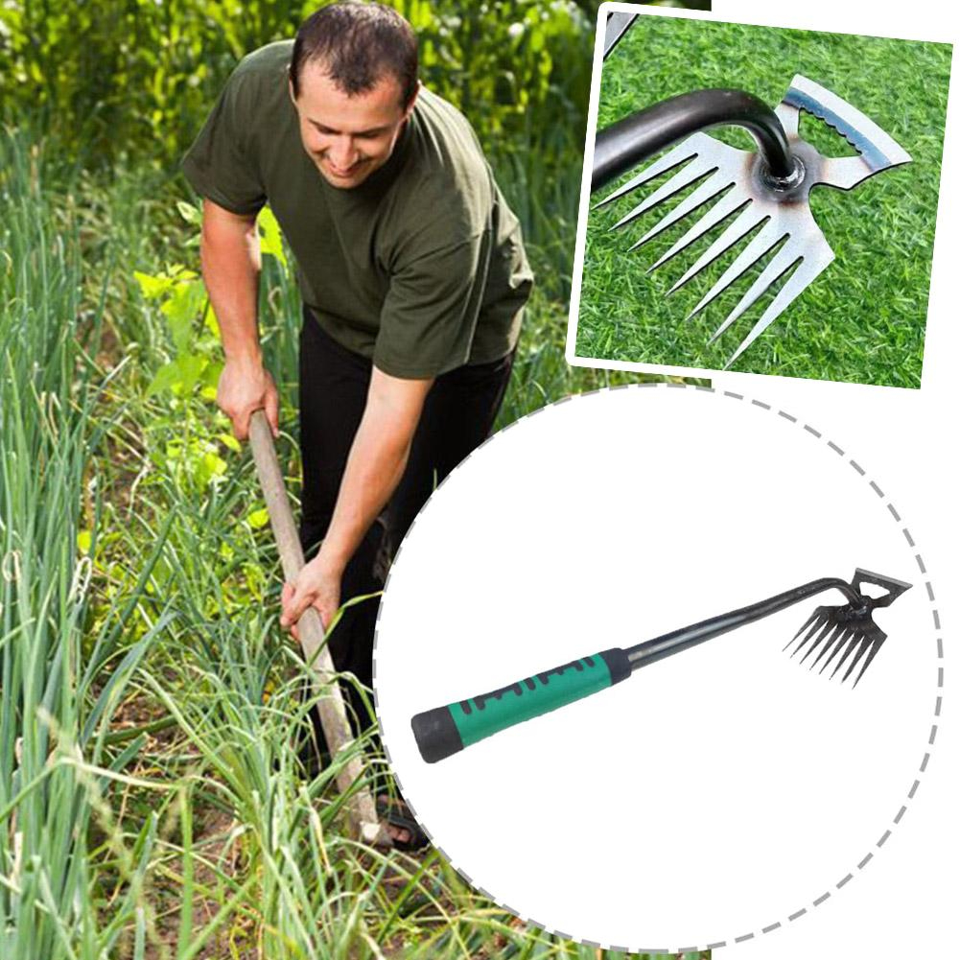 Garden Weed Puller  Garden Rake Heavy Duty Manganese Steel Soil Digging Tool 2