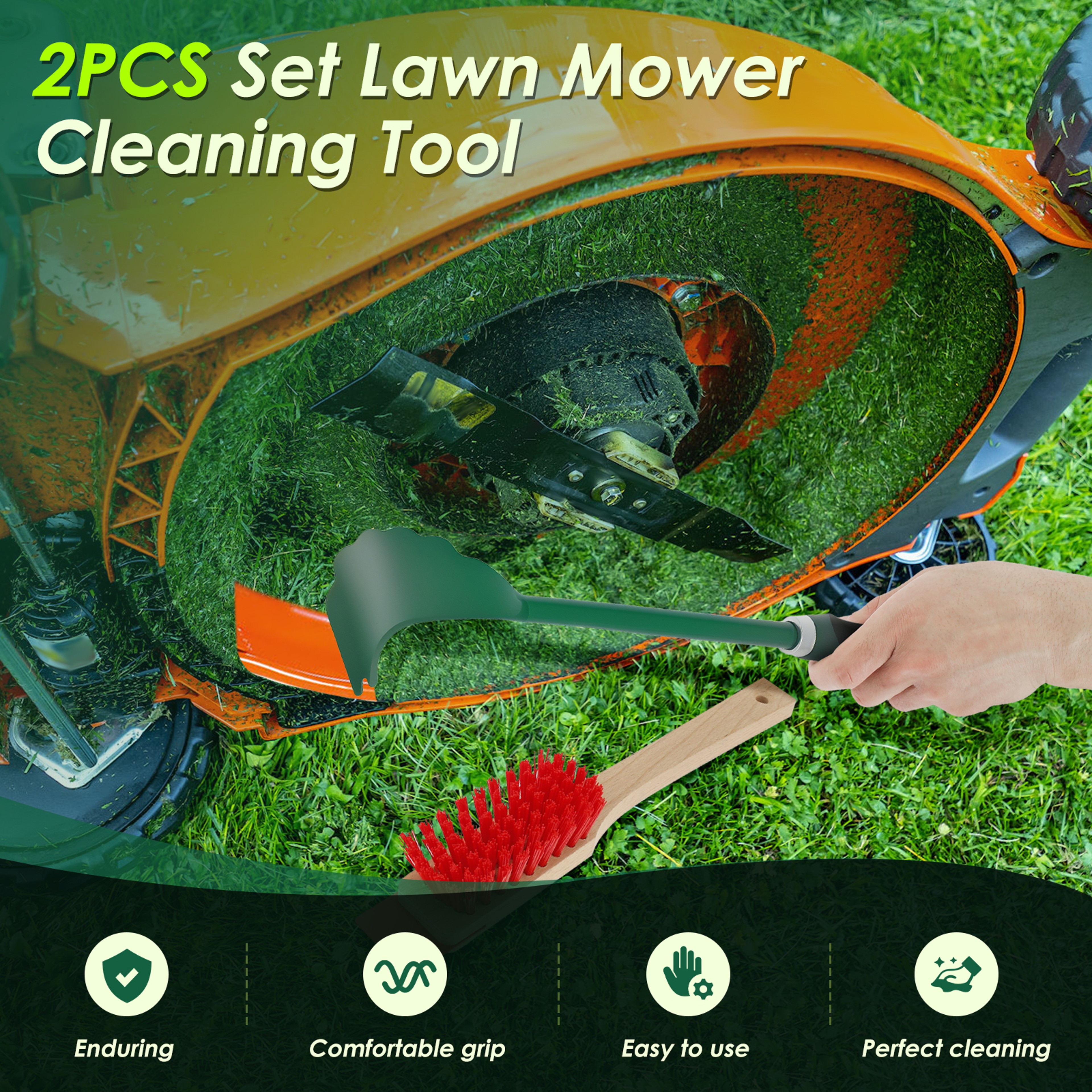 Lawn Mower Deck Cleaner & Mower Deck Scraper with Stiff Bristle Brush – view 2