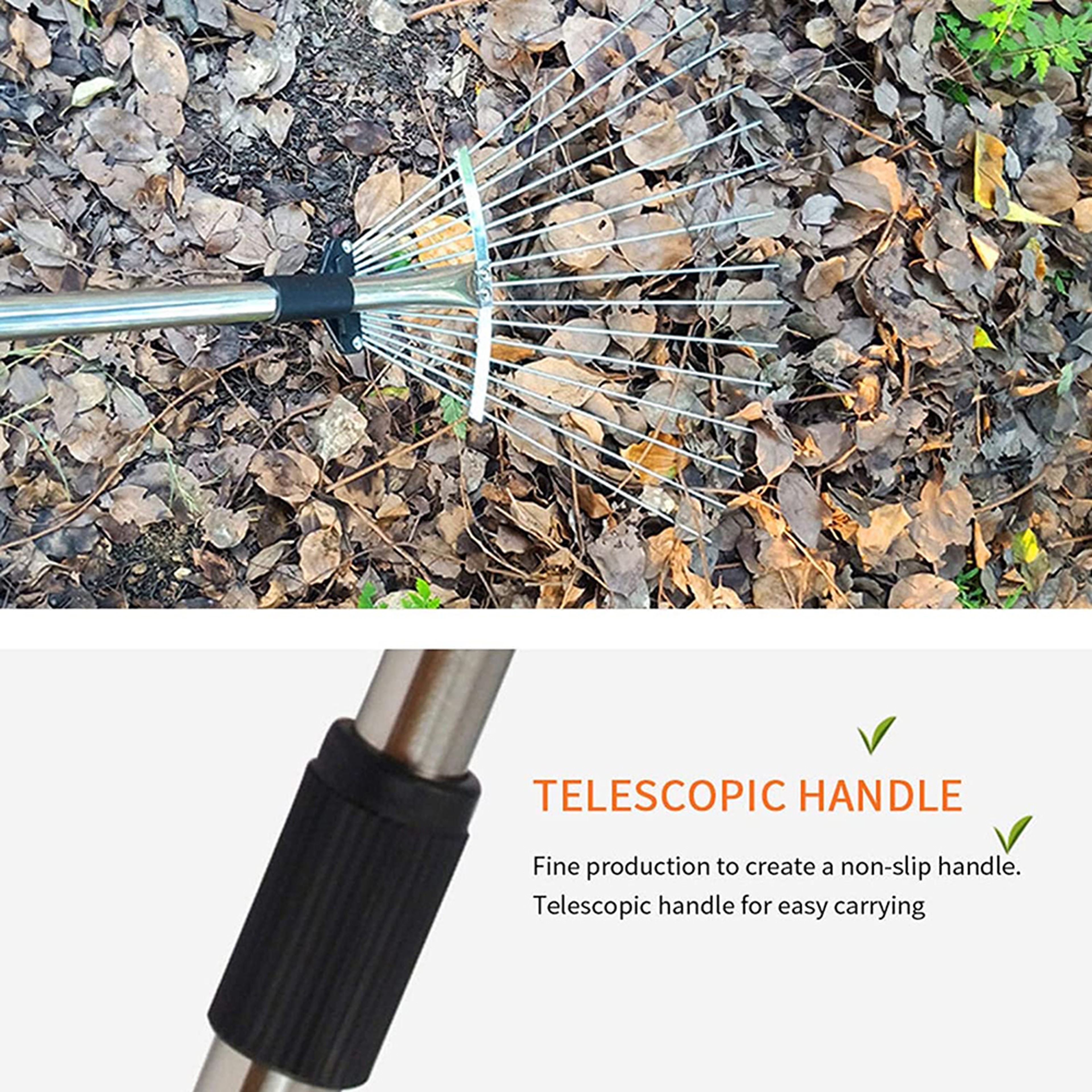 Adjustable Garden Rake with Telescopic Handle  Multi Tooth Metal Leaf Rake for Lawn & Yard Cleanup – view 6