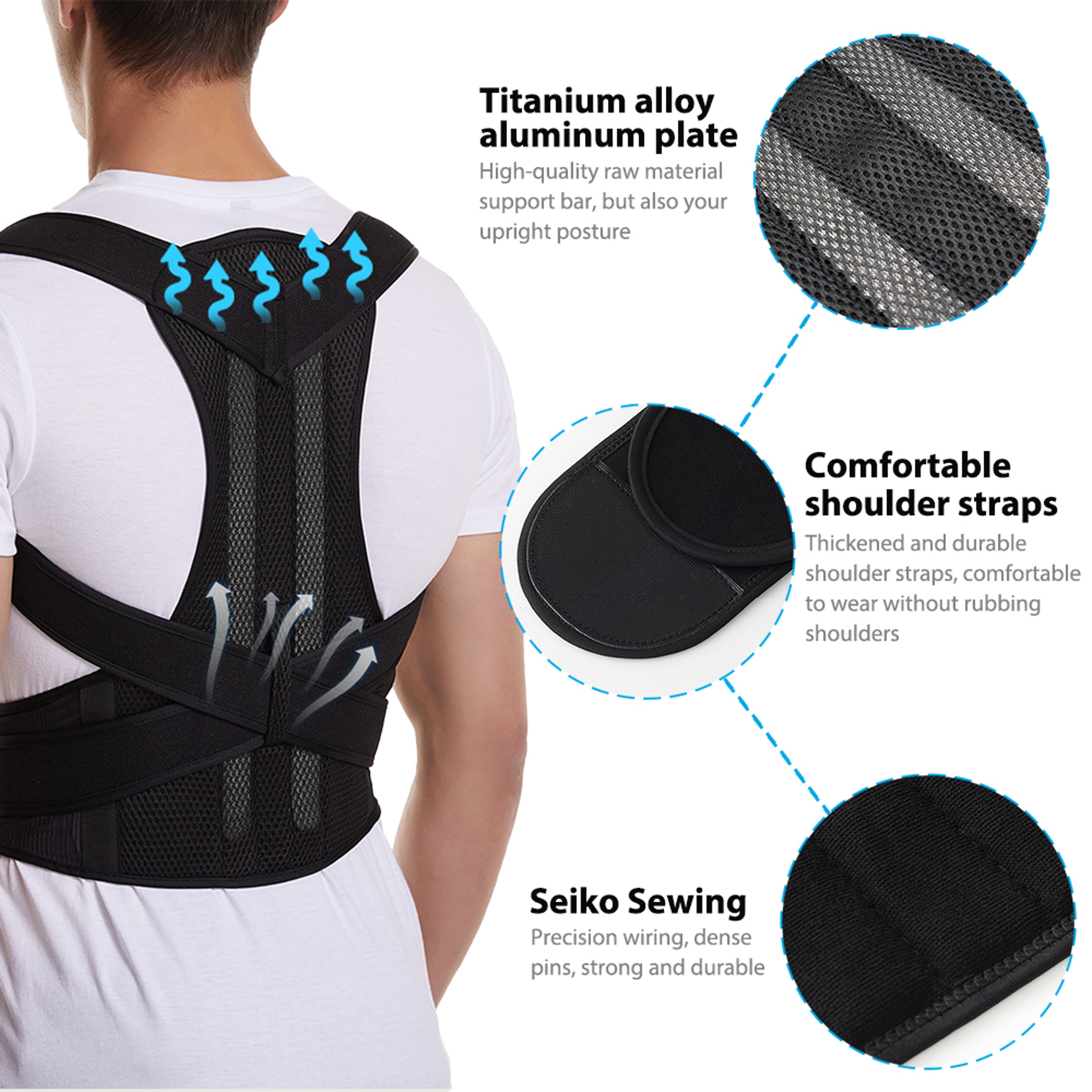 Adjustable Back Brace Posture Corrector with Full Back Support Brace and Shoulder Straightener for Pain Relief – view 3
