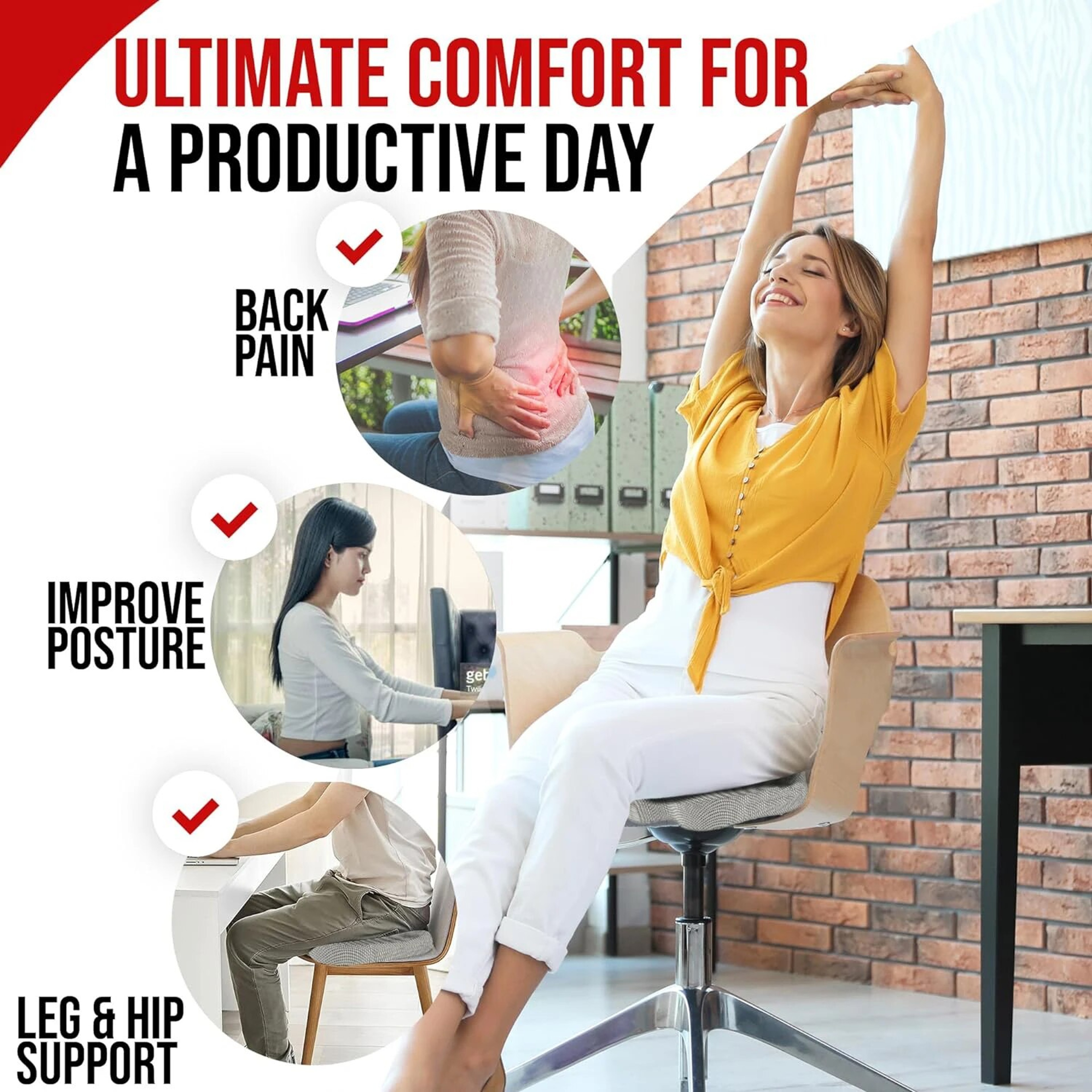 Ergonomic Memory Foam Seat Cushion for Office Chair Pressure Relief Coccyx Support Pillow for Long Sitting – view 2