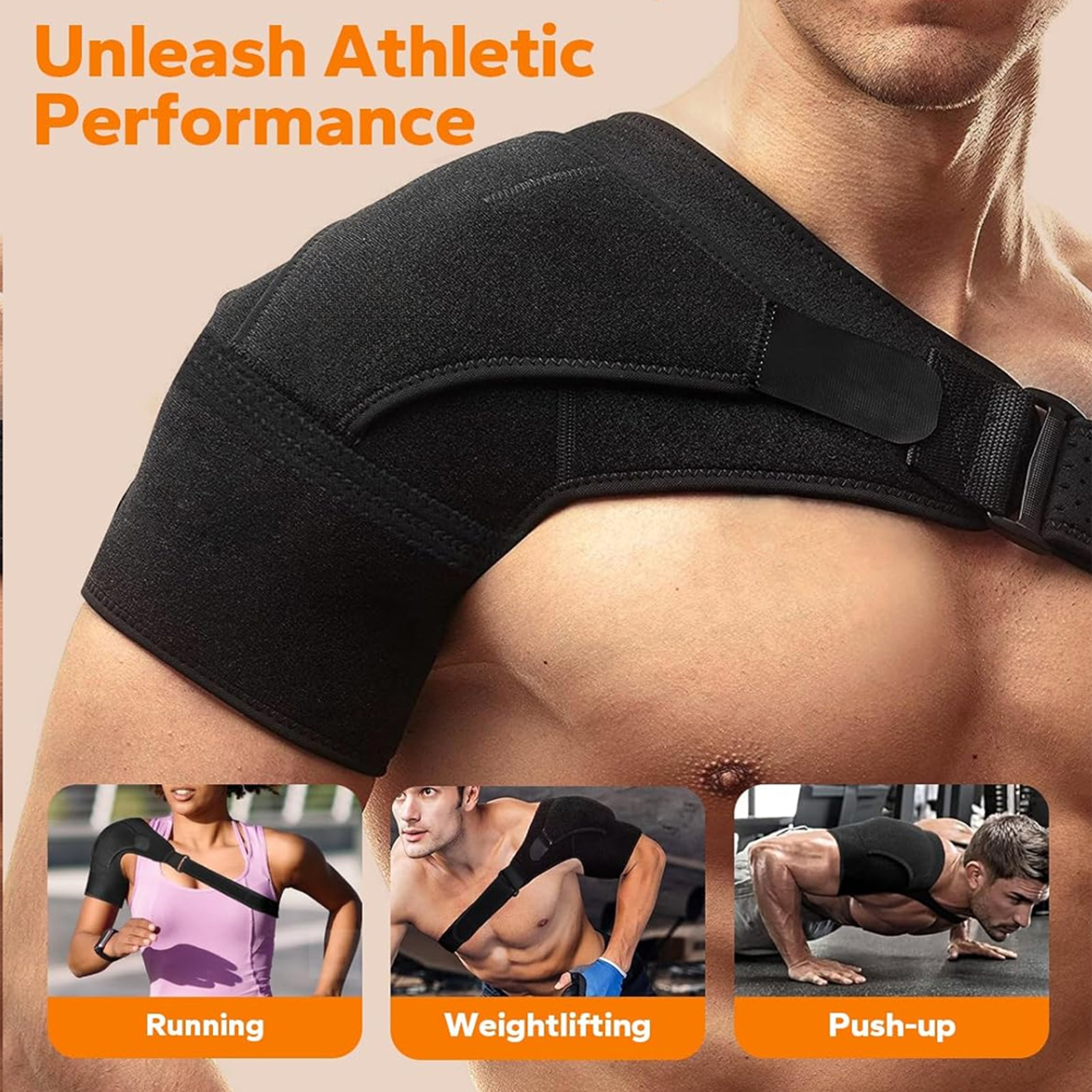 Adjustable Shoulder Brace Support Sleeve for Rotator Cuff Support and AC Joint Relief Stability Wrap – view 2