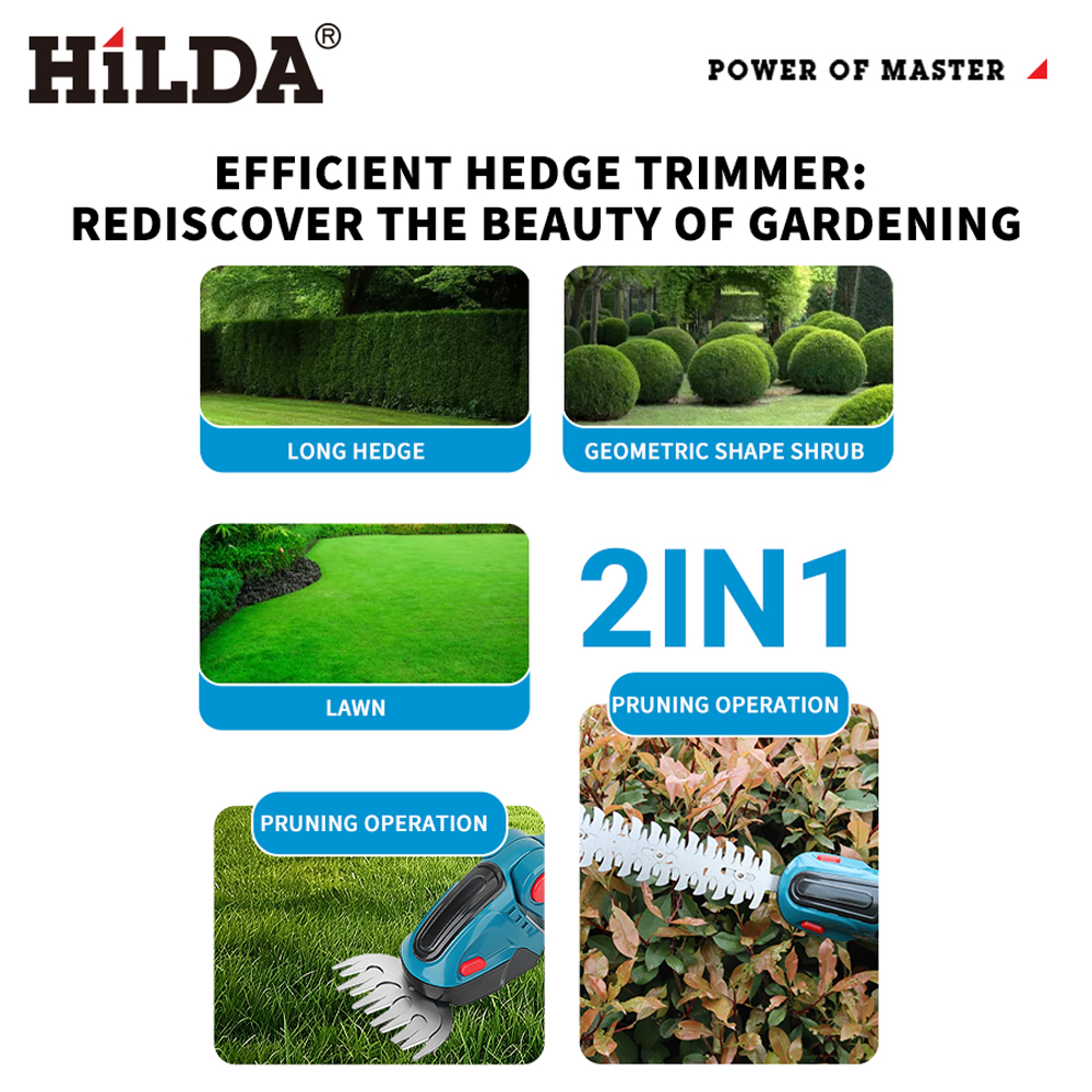 2in1 Cordless Hedge Trimmer And Grass Shears 18V Adjustable Electric Shrub Pruner Garden Tool 5