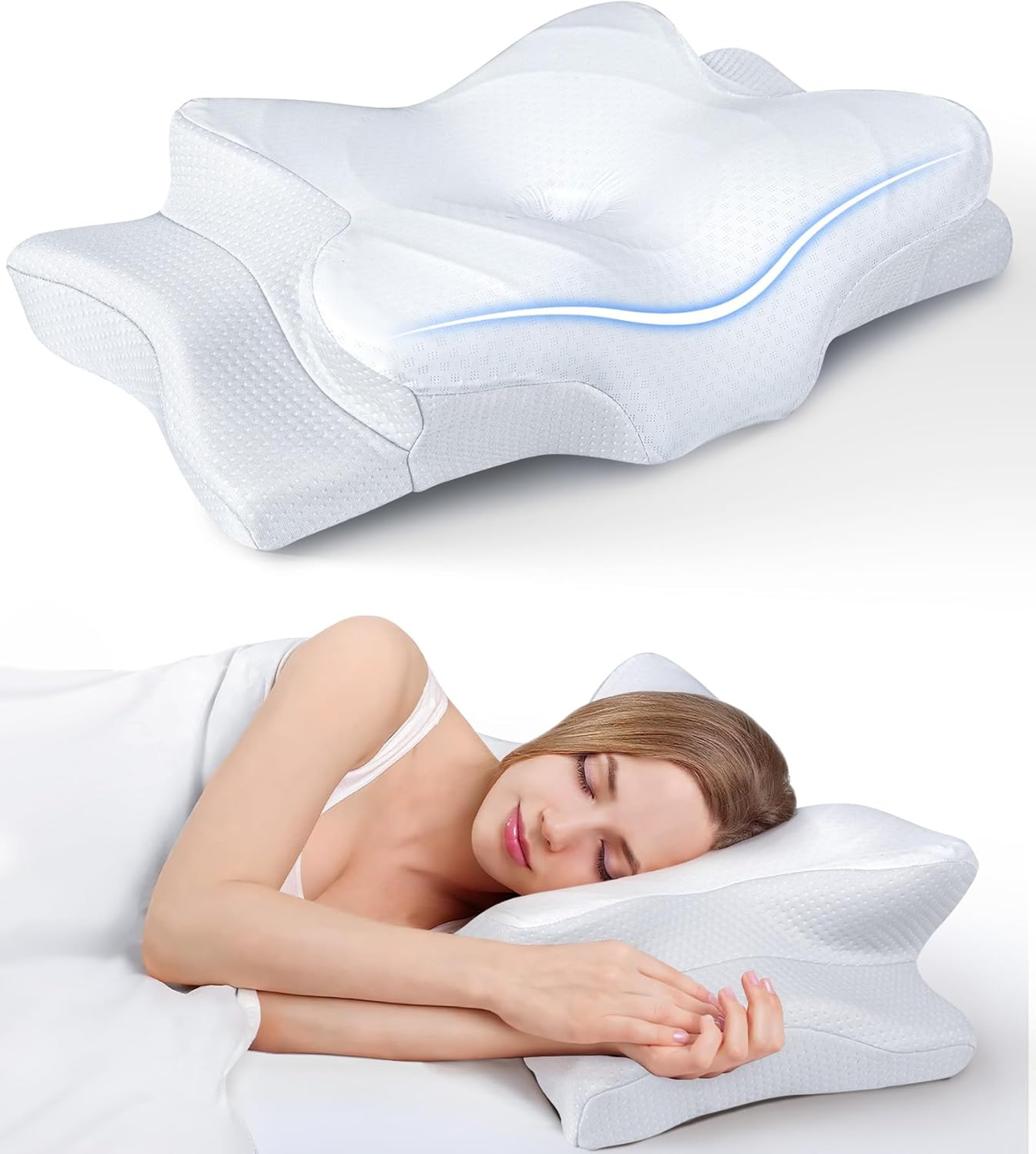 Cooling Ergonomic Neck Support Pillow Memory Foam Cervical Pillow For Pain Relief And Deep Sleep Co 6